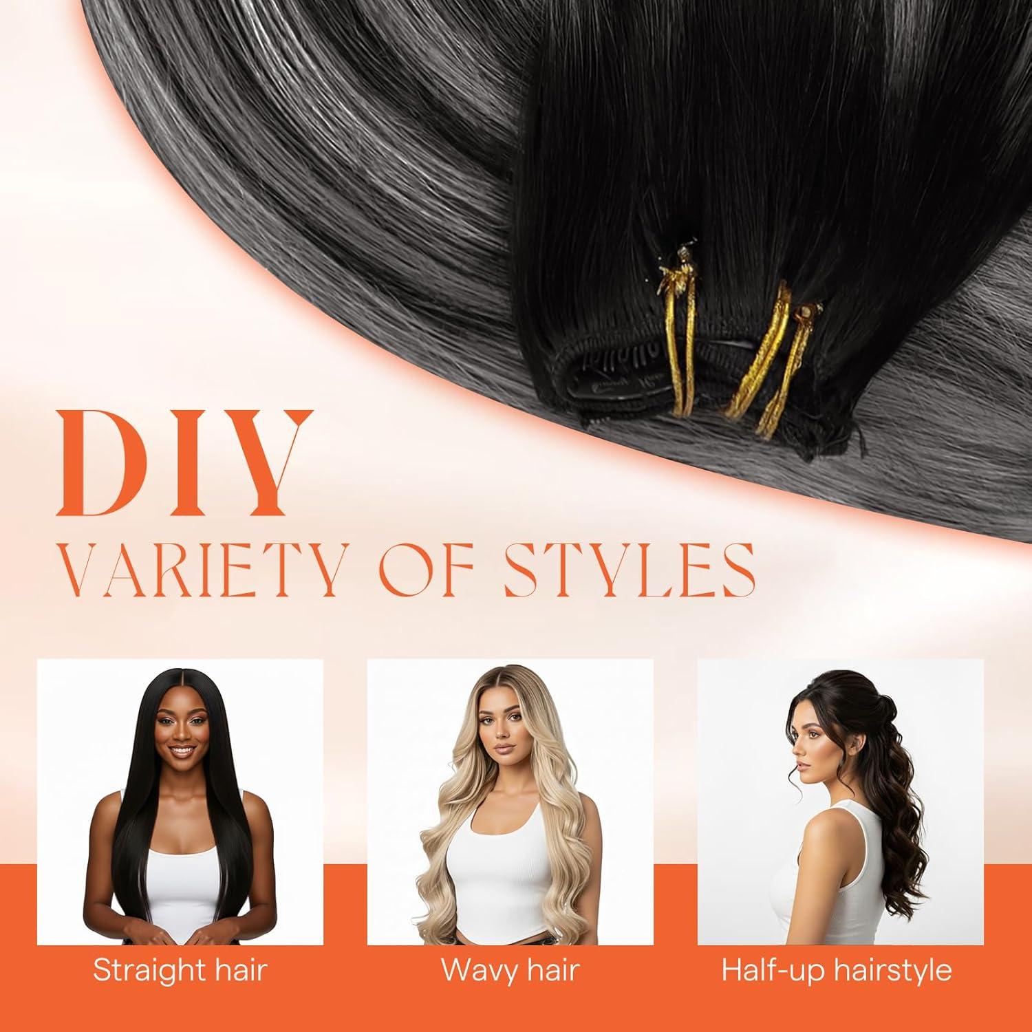 imageSunny Hair Clip in Hair Extensions Real Human Hair 120g Remy Hair Clip in Extensions for Women Human Hair Extensions Black Ombre Brown Balayage Caramel Blonde 24 InchA4 Ombre1BSilverBlack Roots to Silver