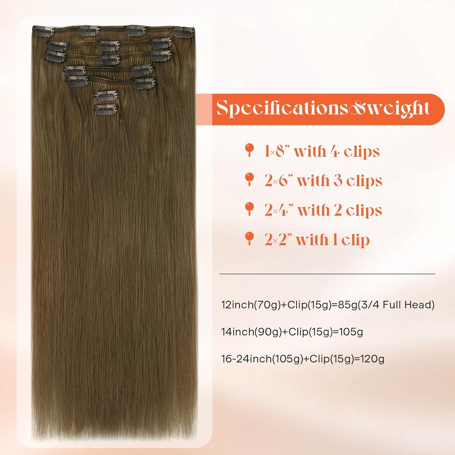 imageSunny Hair Clip in Hair Extensions Real Human Hair 120g Remy Hair Clip in Extensions for Women Human Hair Extensions Black Ombre Brown Balayage Caramel Blonde 24 InchA5 8Light Ash Brown