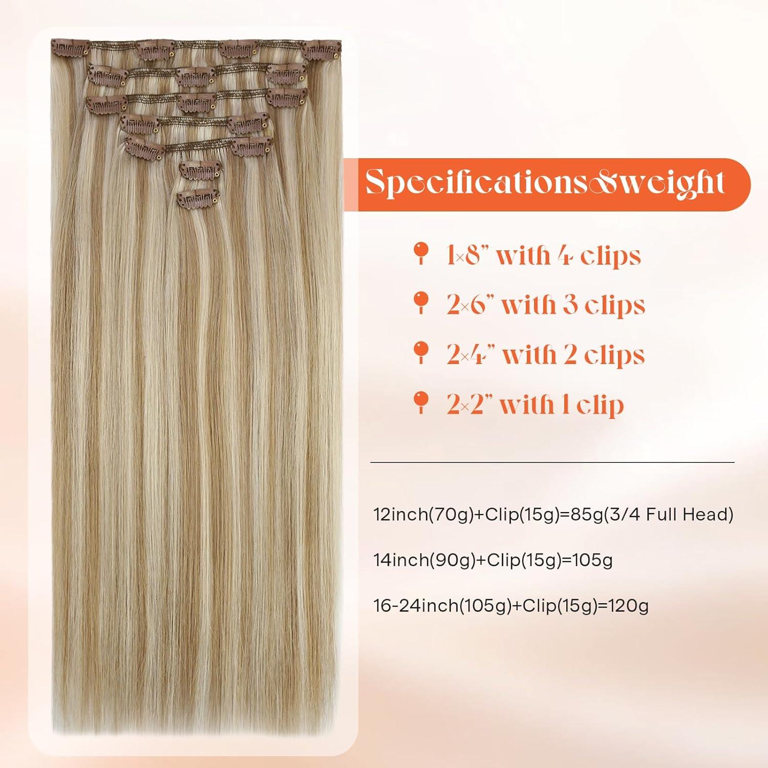 imageSunny Hair Clip in Hair Extensions Real Human Hair 120g Remy Hair Clip in Extensions for Women Human Hair Extensions Black Ombre Brown Balayage Caramel Blonde 24 InchA2 BlondeP1060Dark Golden Blonde Highlights
