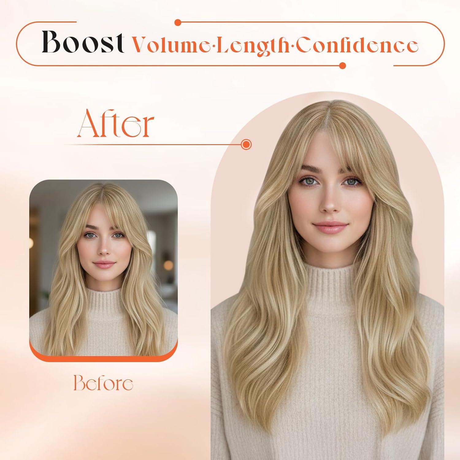 imageSunny Hair Clip in Hair Extensions Real Human Hair 120g Remy Hair Clip in Extensions for Women Human Hair Extensions Black Ombre Brown Balayage Caramel Blonde 24 InchA2 BlondeP1060Dark Golden Blonde Highlights