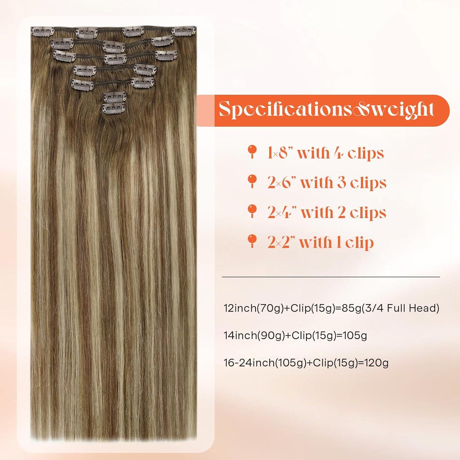 imageSunny Hair Clip in Hair Extensions Real Human Hair 120g Remy Hair Clip in Extensions for Women Human Hair Extensions Black Ombre Brown Balayage Caramel Blonde 24 InchA7 Balayage6606Chestnut Brown Mix
