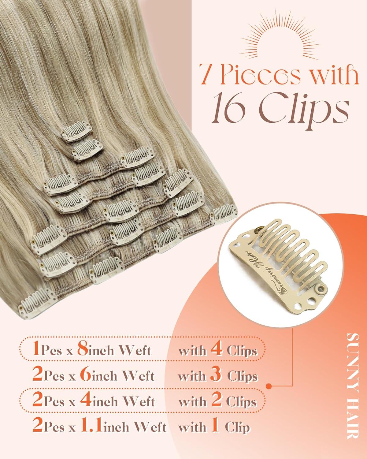 imageSunny Hair Clip in Hair Extensions Real Human Hair 120g Remy Hair Clip in Extensions for Women Human Hair Extensions Black Ombre Brown Balayage Caramel Blonde 24 InchA1 P1622Golden Blonde Highlights