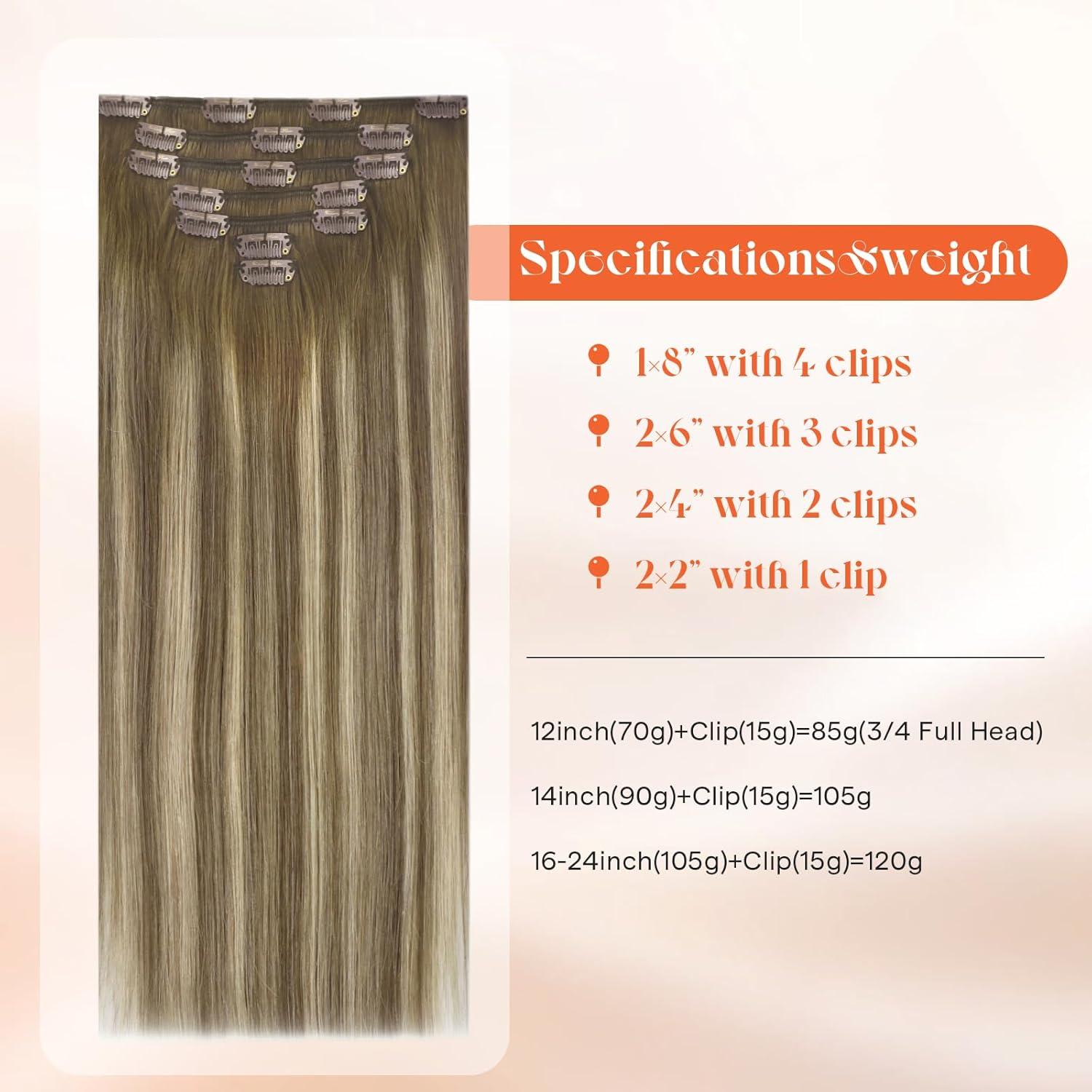 imageSunny Hair Clip in Hair Extensions Real Human Hair 120g Remy Hair Clip in Extensions for Women Human Hair Extensions Black Ombre Brown Balayage Caramel Blonde 24 InchA7 Balayage3822Walnut Brown Mix