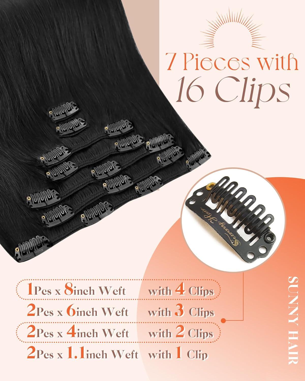 imageSunny Hair Clip in Hair Extensions Real Human Hair 120g Remy Hair Clip in Extensions for Women Human Hair Extensions Black Ombre Brown Balayage Caramel Blonde 24 InchA4 1BNatural Black