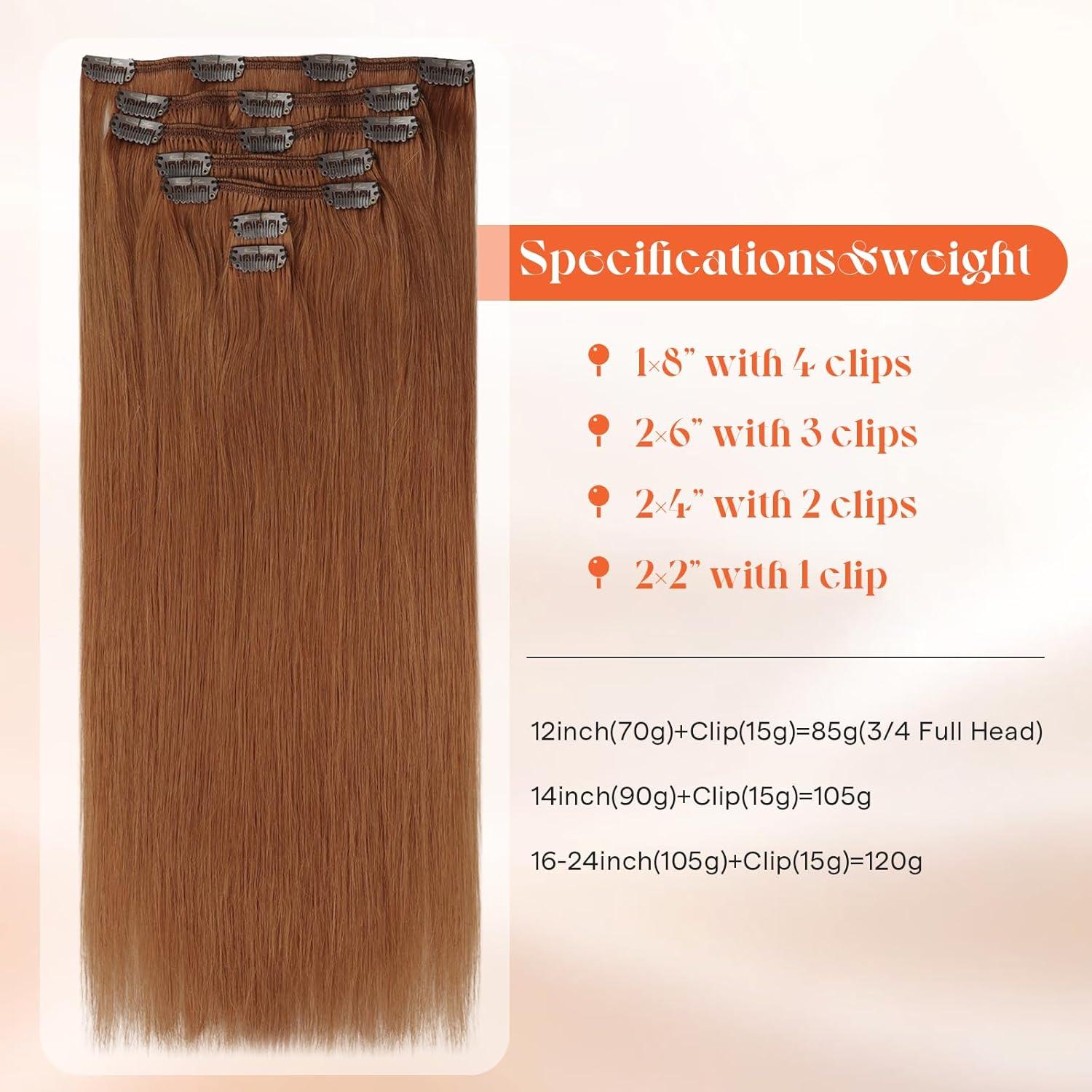 imageSunny Hair Clip in Hair Extensions Real Human Hair 120g Remy Hair Clip in Extensions for Women Human Hair Extensions Black Ombre Brown Balayage Caramel Blonde 24 InchA6 350Ginger