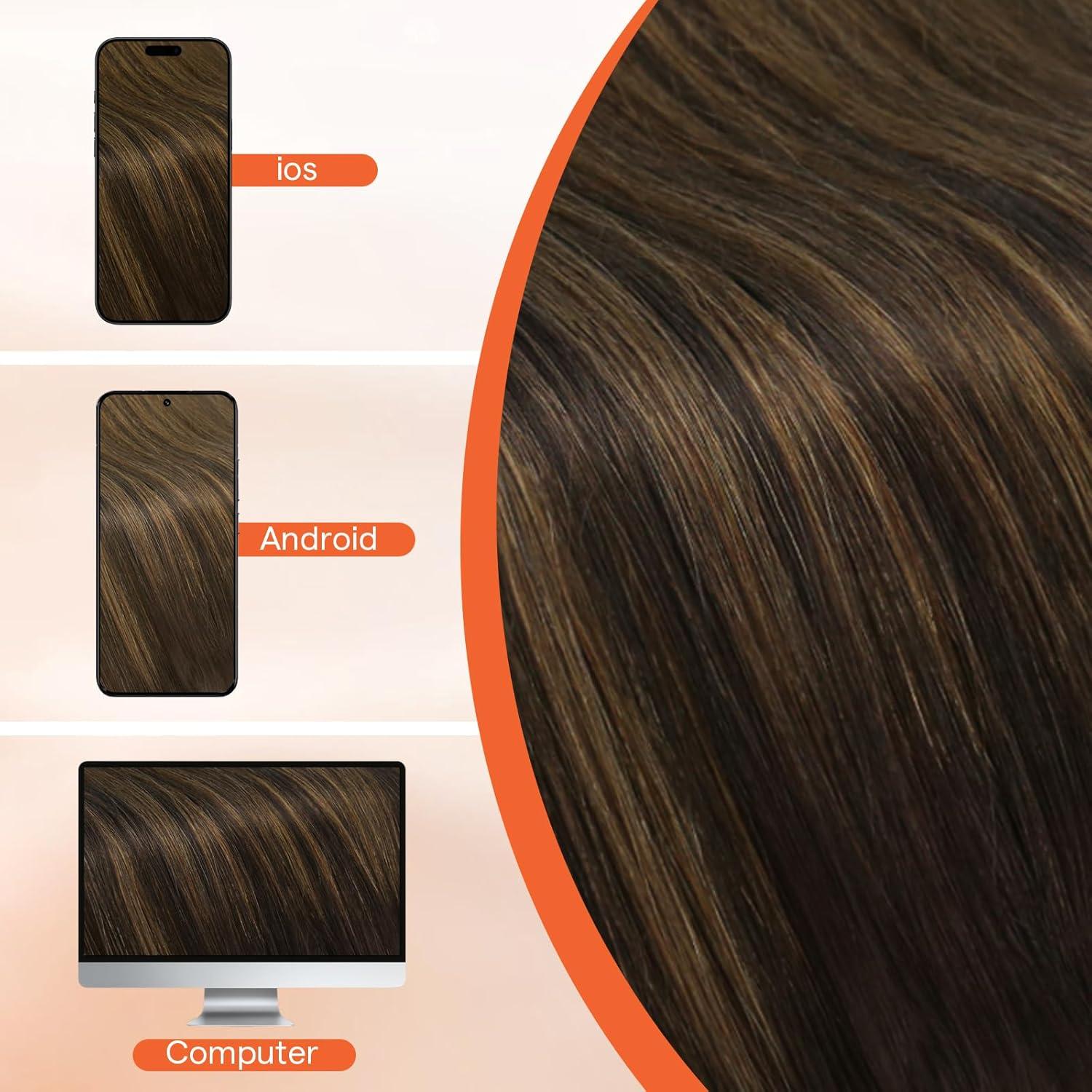 imageSunny Hair Clip in Hair Extensions Real Human Hair 120g Remy Hair Clip in Extensions for Women Human Hair Extensions Black Ombre Brown Balayage Caramel Blonde 24 InchA5 Balayage262Dark Brown Mix