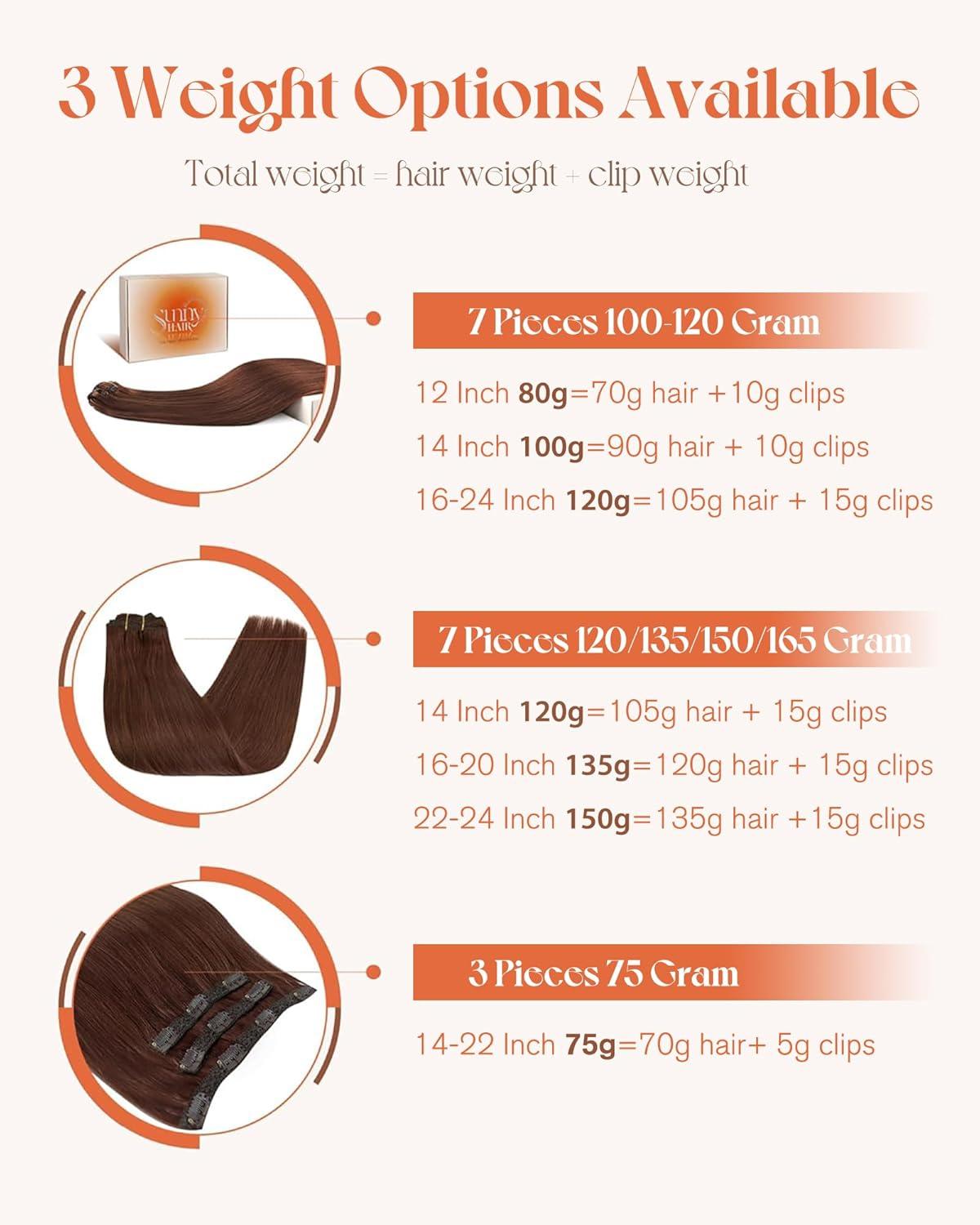 imageSunny Hair Clip in Hair Extensions Real Human Hair 120g Remy Hair Clip in Extensions for Women Human Hair Extensions Black Ombre Brown Balayage Caramel Blonde 24 InchA6 33Dark Auburn Red
