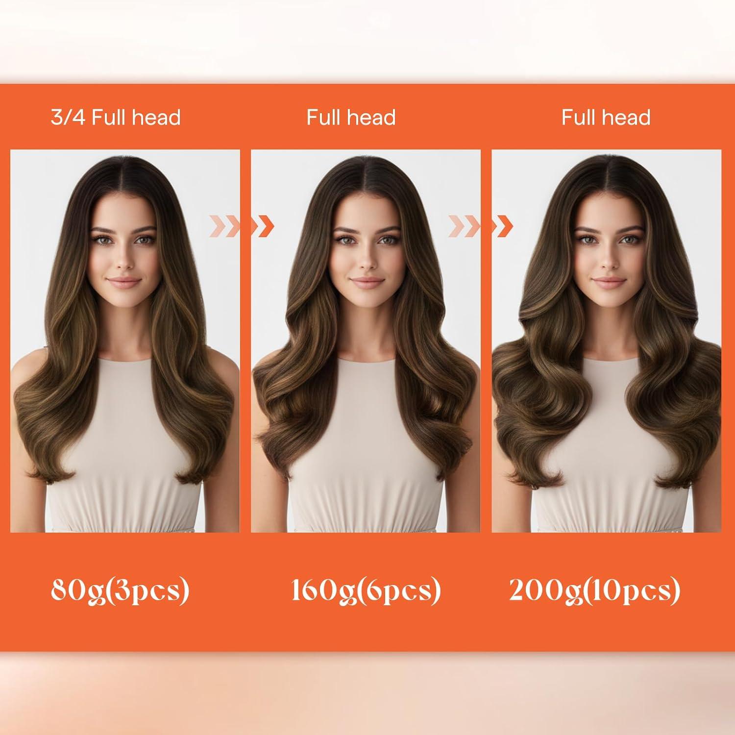 imageSunny Hair Clip in Hair Extensions Real Human Hair 120g Remy Hair Clip in Extensions for Women Human Hair Extensions Black Ombre Brown Balayage Caramel Blonde 24 InchA5 Balayage262Dark Brown Mix