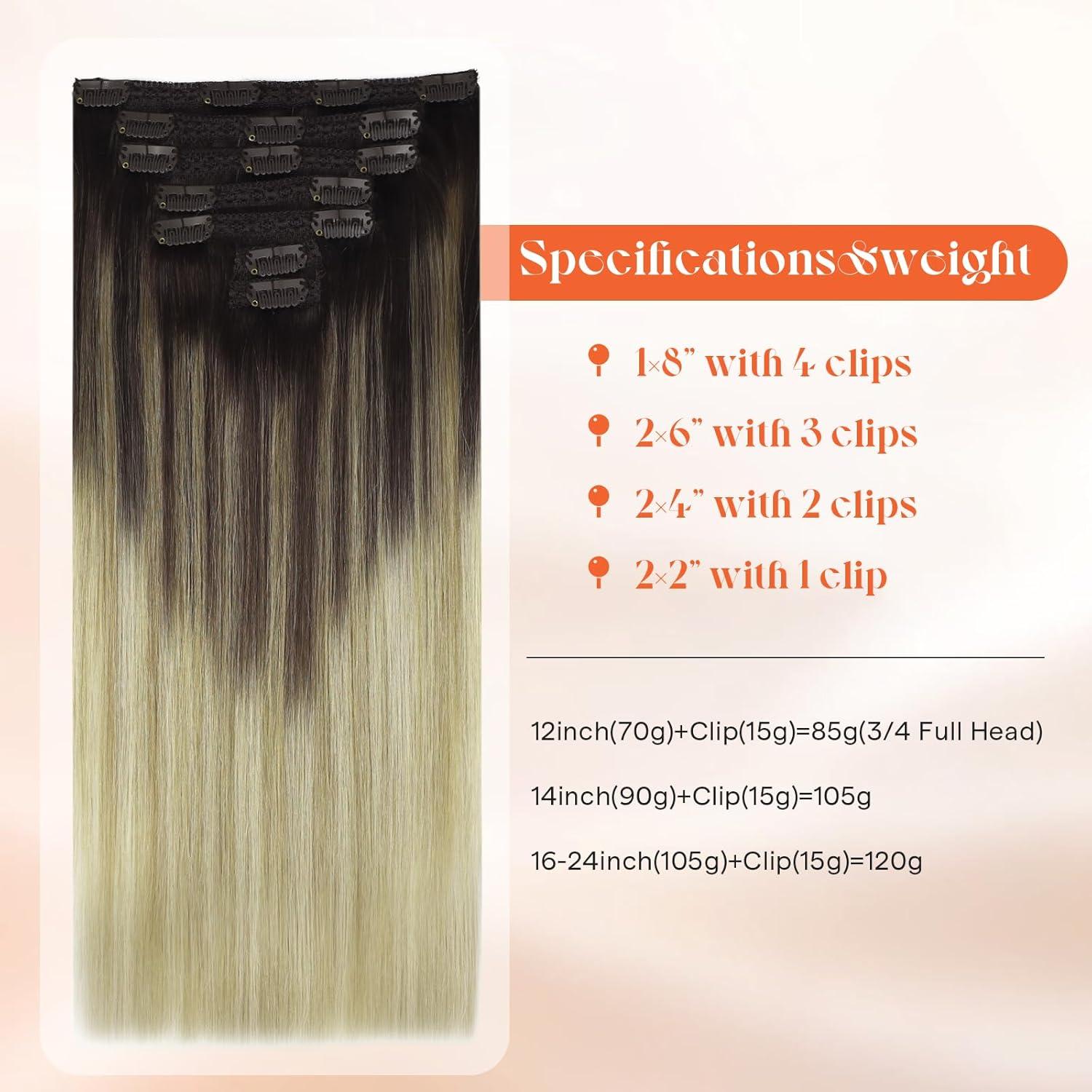 imageSunny Hair Clip in Hair Extensions Real Human Hair 120g Remy Hair Clip in Extensions for Women Human Hair Extensions Black Ombre Brown Balayage Caramel Blonde 24 InchA8 Ombre41460Brown Roots Blonde Balayage