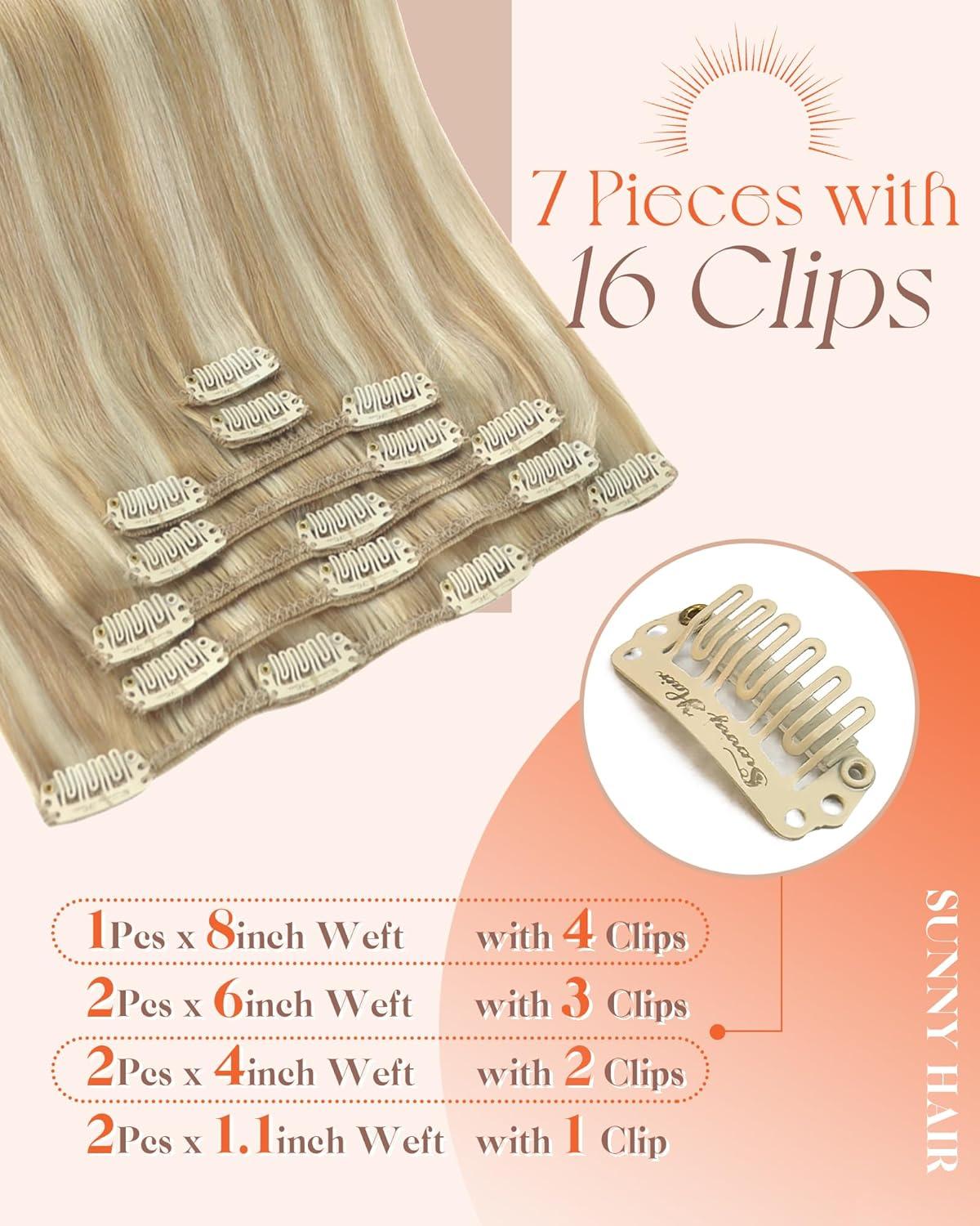 imageSunny Hair Clip in Hair Extensions Real Human Hair 120g Remy Hair Clip in Extensions for Women Human Hair Extensions Black Ombre Brown Balayage Caramel Blonde 24 InchA2 BlondeP27613Honey Blonde Highlight