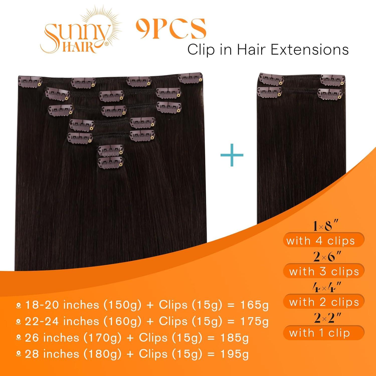 imageSunny Hair Clip in Hair Extensions Real Human Hair 120g Remy Hair Clip in Extensions for Women Human Hair Extensions Black Ombre Brown Balayage Caramel Blonde 24 InchA5 2Dark Brown