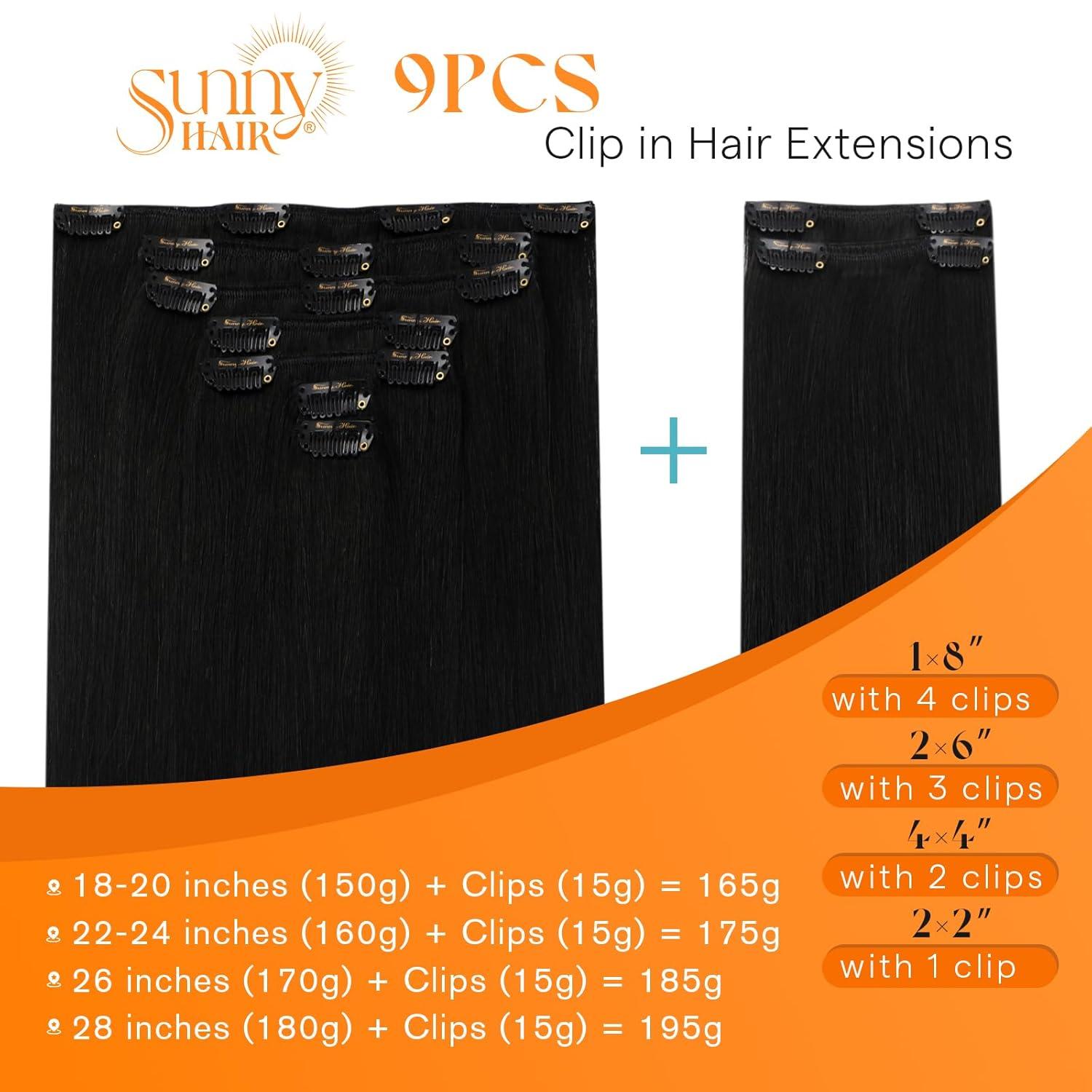 imageSunny Hair Clip in Hair Extensions Real Human Hair 120g Remy Hair Clip in Extensions for Women Human Hair Extensions Black Ombre Brown Balayage Caramel Blonde 24 InchA3 1Jet Black
