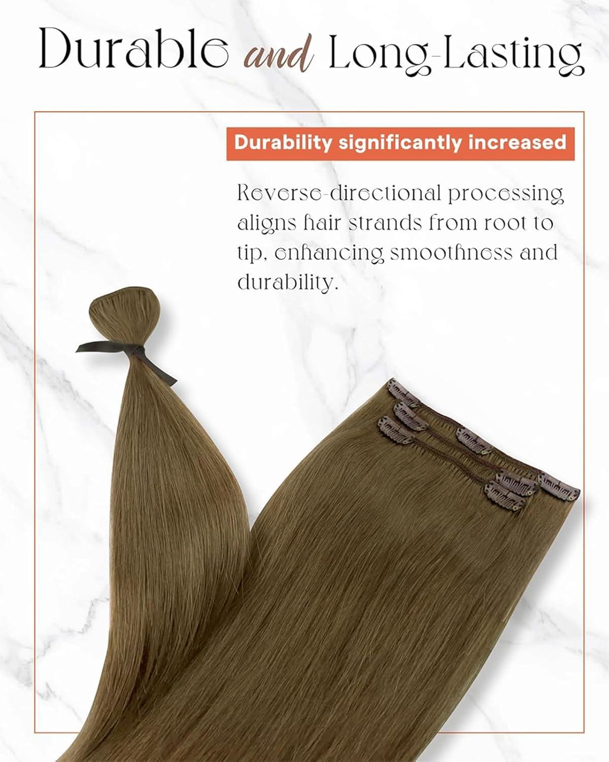 imageSunny Hair Clip in Hair Extensions Real Human Hair 120g Remy Hair Clip in Extensions for Women Human Hair Extensions Black Ombre Brown Balayage Caramel Blonde 24 InchA5 8Light Ash Brown