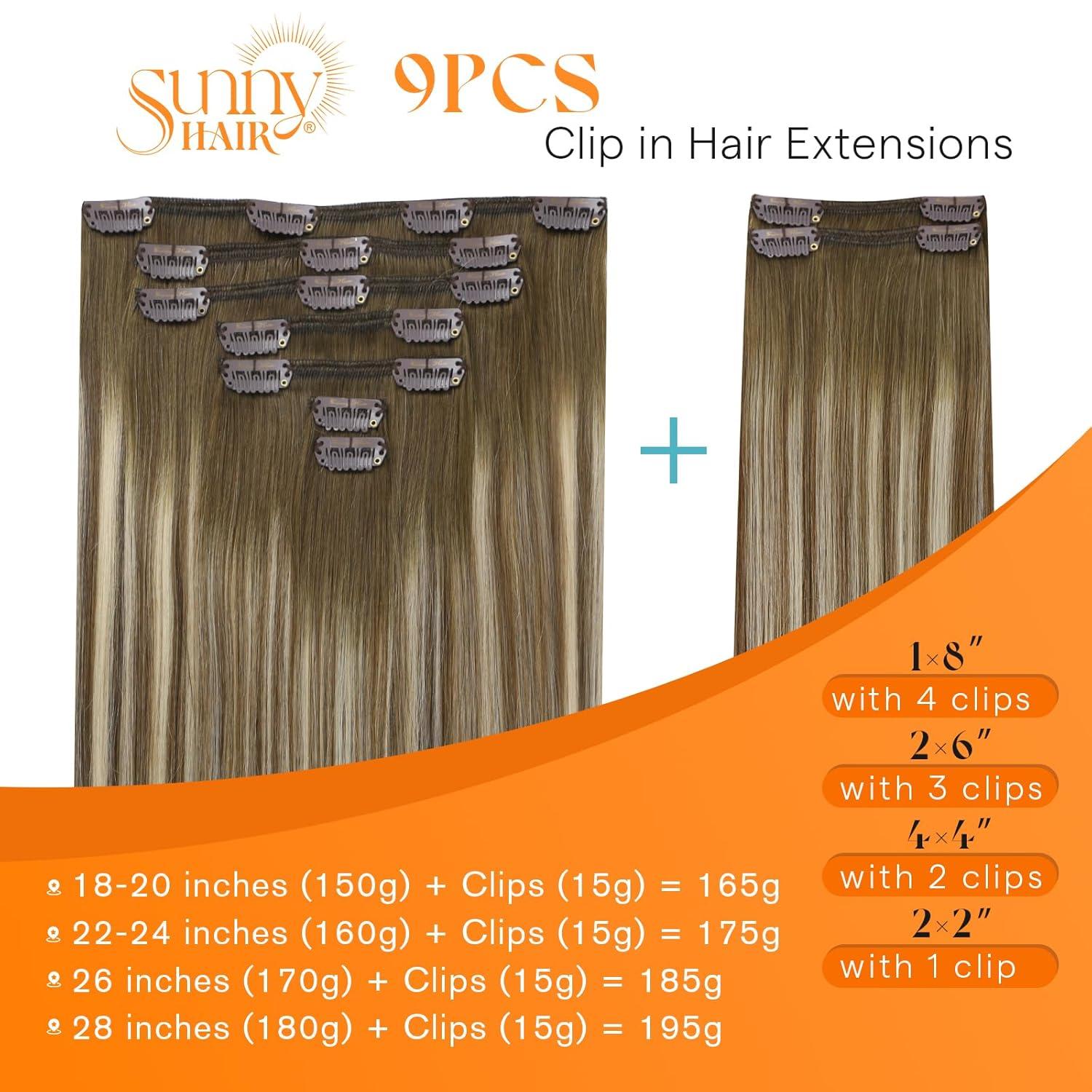 imageSunny Hair Clip in Hair Extensions Real Human Hair 120g Remy Hair Clip in Extensions for Women Human Hair Extensions Black Ombre Brown Balayage Caramel Blonde 24 InchA7 Balayage3822Walnut Brown Mix