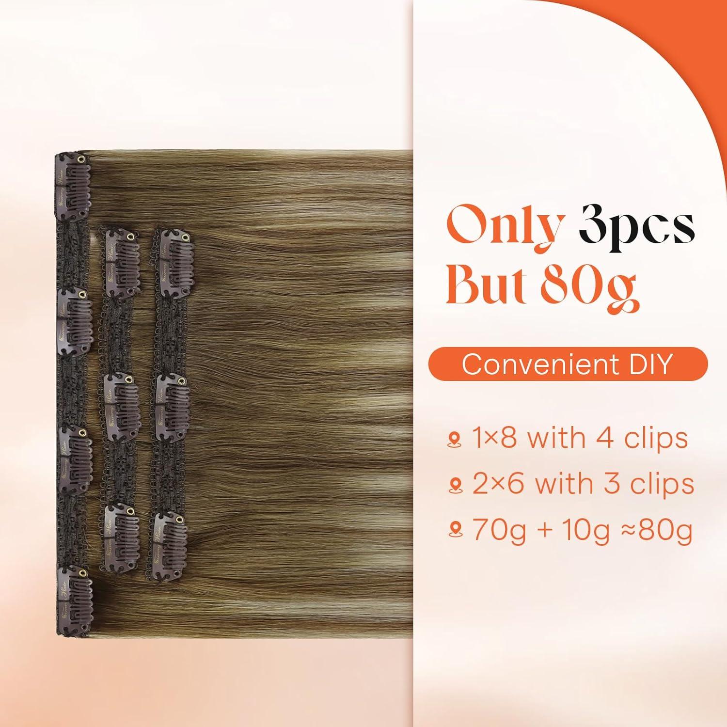 imageSunny Hair Clip in Hair Extensions Real Human Hair 120g Remy Hair Clip in Extensions for Women Human Hair Extensions Black Ombre Brown Balayage Caramel Blonde 24 InchA7 Balayage3822Walnut Brown Mix