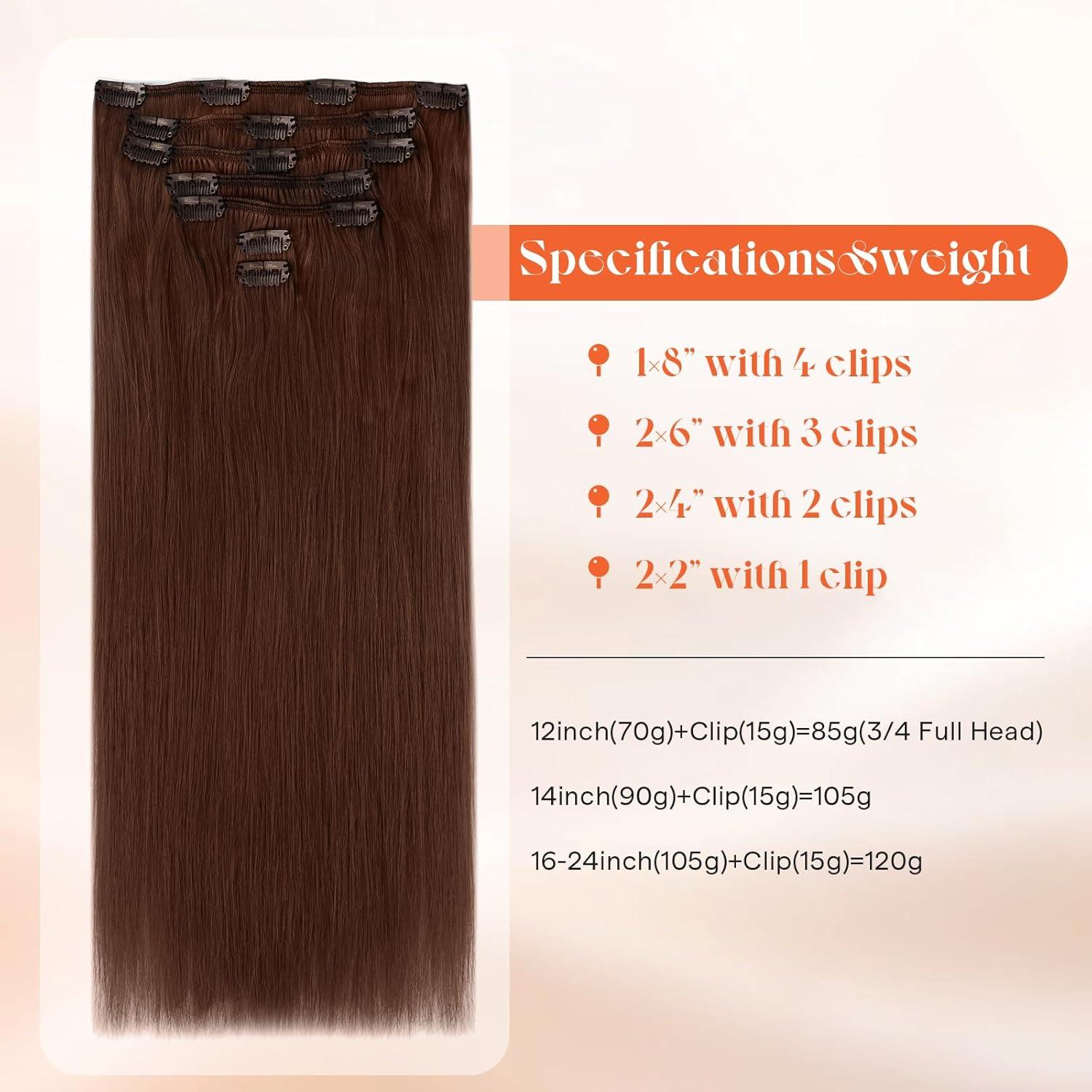 imageSunny Hair Clip in Hair Extensions Real Human Hair 120g Remy Hair Clip in Extensions for Women Human Hair Extensions Black Ombre Brown Balayage Caramel Blonde 24 InchA6 33Dark Auburn Red