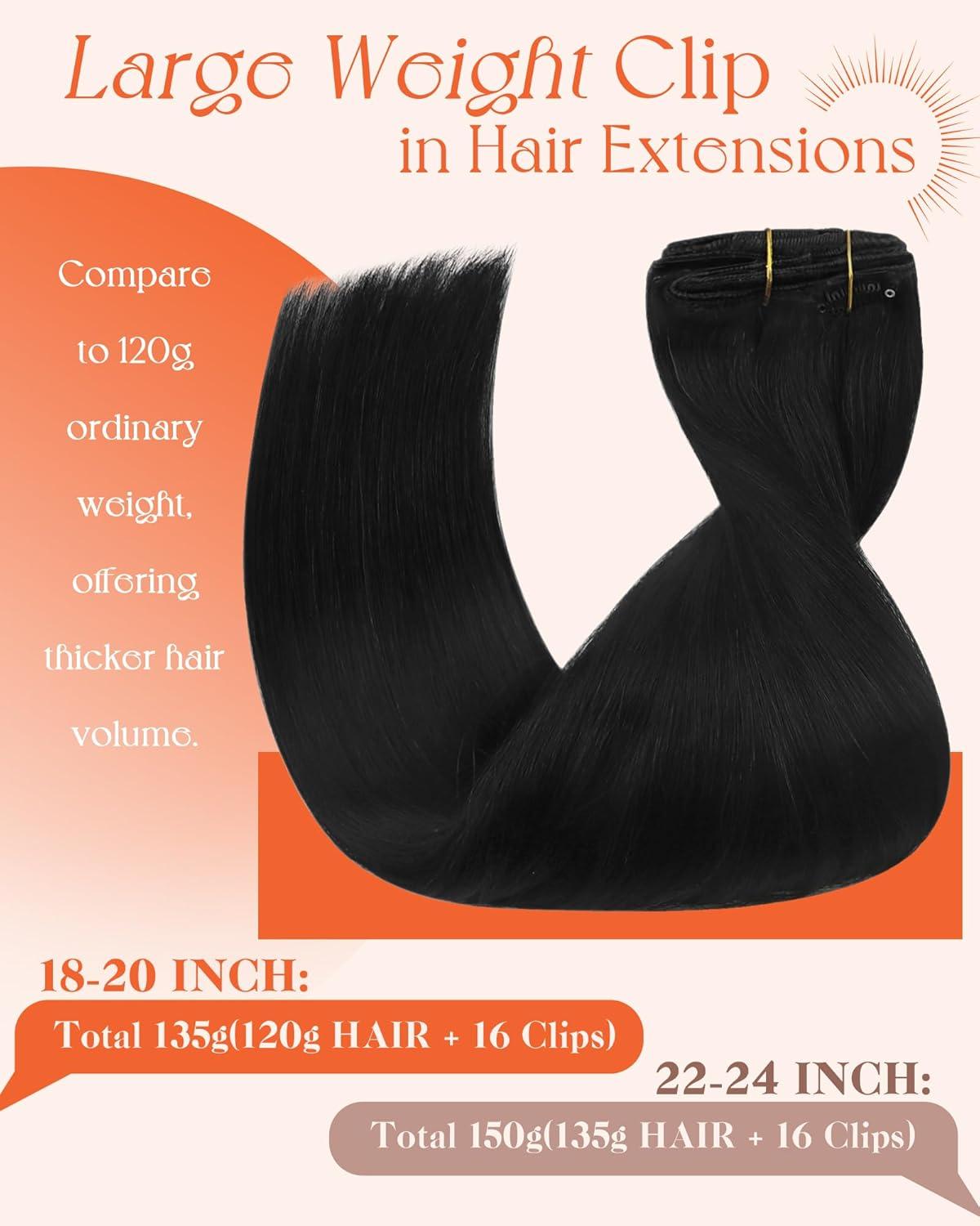 imageSunny Hair Clip in Hair Extensions Real Human Hair 120g Remy Hair Clip in Extensions for Women Human Hair Extensions Black Ombre Brown Balayage Caramel Blonde 24 InchA4 1BNatural Black