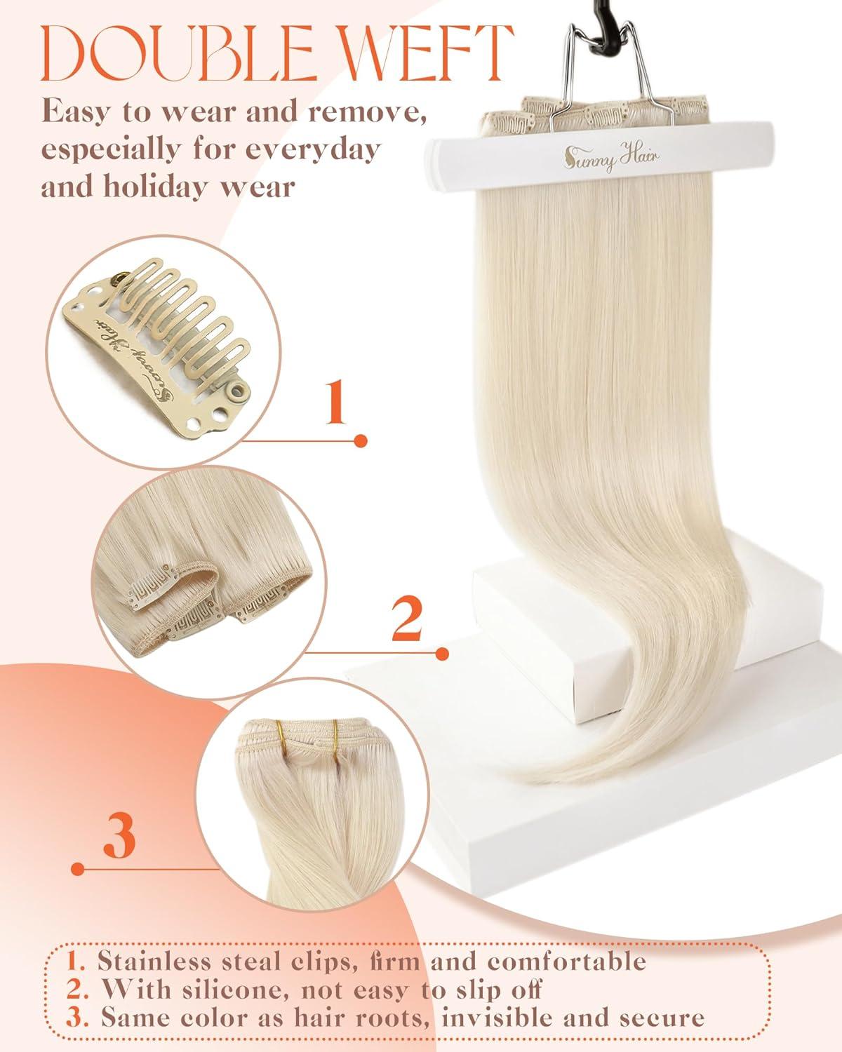 imageSunny Hair Clip in Hair Extensions Real Human Hair 120g Remy Hair Clip in Extensions for Women Human Hair Extensions Black Ombre Brown Balayage Caramel Blonde 24 InchA8 60Platinum Blonde