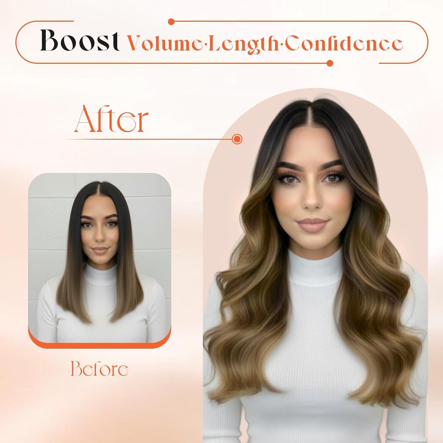 imageSunny Hair Clip in Hair Extensions Real Human Hair 120g Remy Hair Clip in Extensions for Women Human Hair Extensions Black Ombre Brown Balayage Caramel Blonde 24 InchA4 Ombre1B427Black Roots to Brown