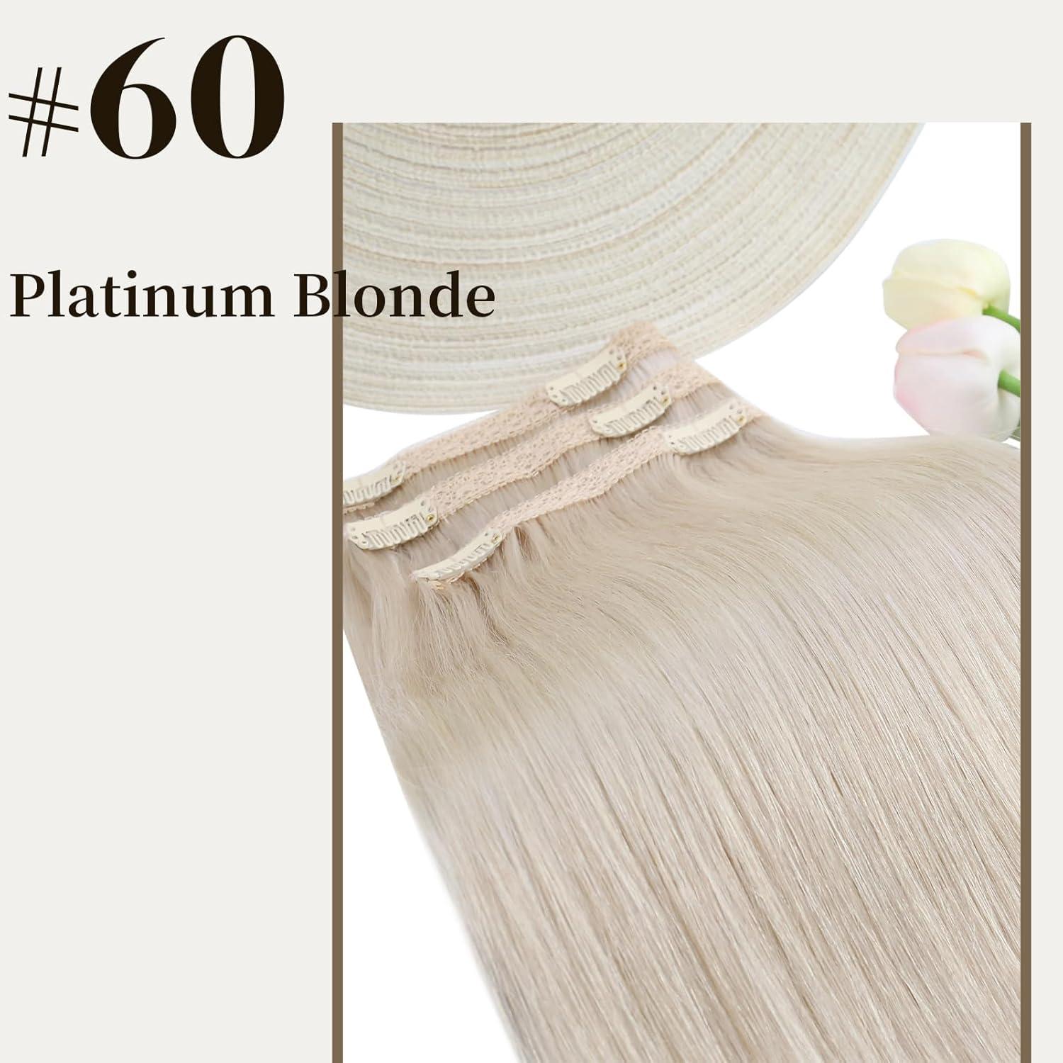 imageSunny Hair Clip in Hair Extensions Real Human Hair 120g Remy Hair Clip in Extensions for Women Human Hair Extensions Black Ombre Brown Balayage Caramel Blonde 24 InchA8 60Platinum Blonde