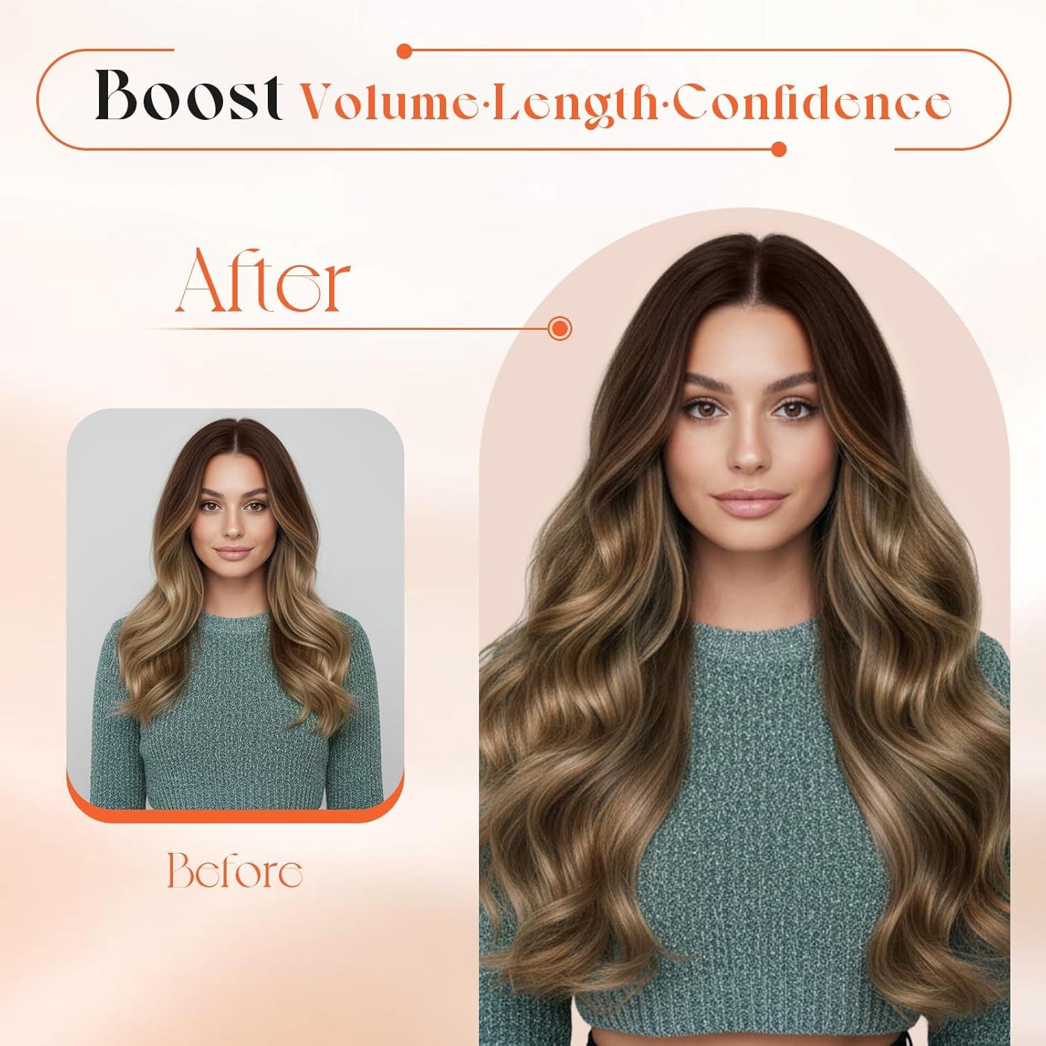 imageSunny Hair Clip in Hair Extensions Real Human Hair 120g Remy Hair Clip in Extensions for Women Human Hair Extensions Black Ombre Brown Balayage Caramel Blonde 24 InchA7 Balayage4274Chocolate Brown Mix