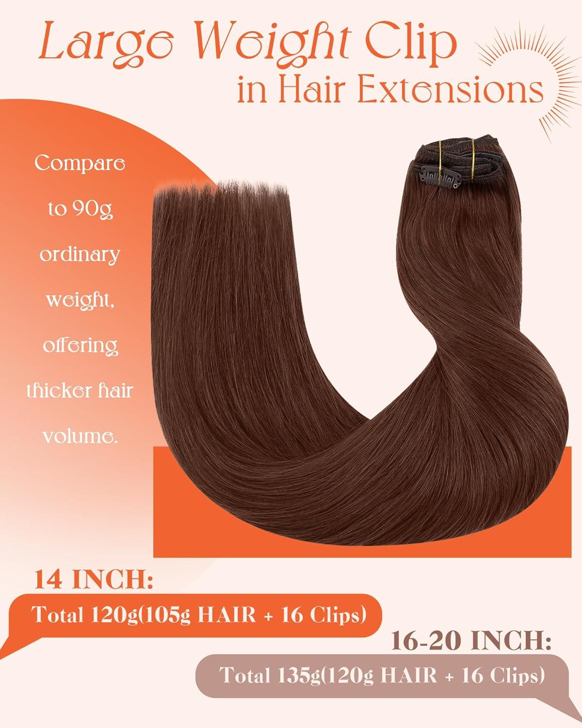 imageSunny Hair Clip in Hair Extensions Real Human Hair 120g Remy Hair Clip in Extensions for Women Human Hair Extensions Black Ombre Brown Balayage Caramel Blonde 24 InchA6 33Dark Auburn Red