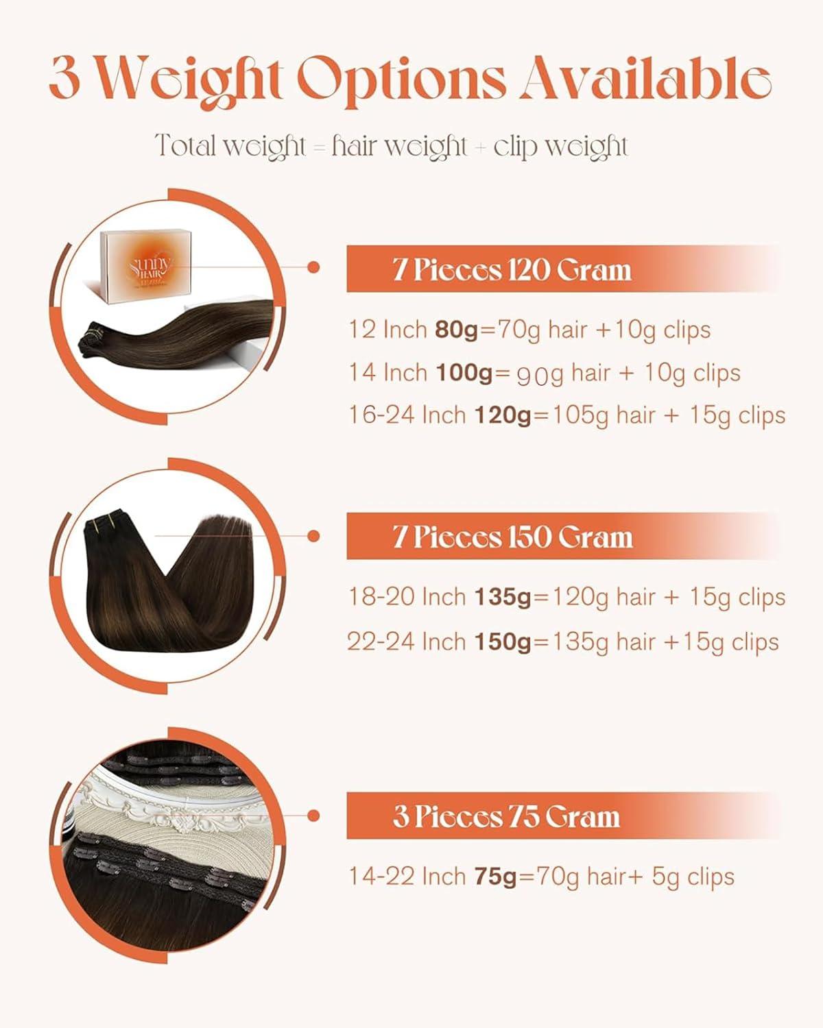 imageSunny Hair Clip in Hair Extensions Real Human Hair 120g Remy Hair Clip in Extensions for Women Human Hair Extensions Black Ombre Brown Balayage Caramel Blonde 24 InchA5 Balayage262Dark Brown Mix