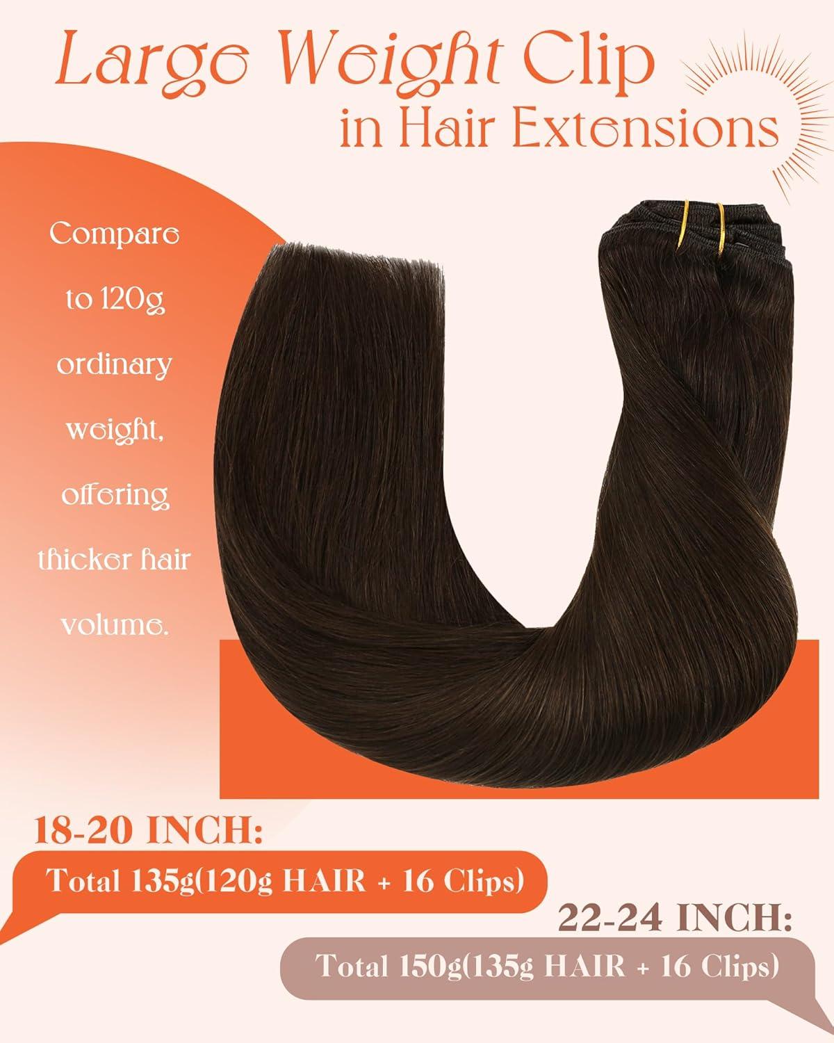 imageSunny Hair Clip in Hair Extensions Real Human Hair 120g Remy Hair Clip in Extensions for Women Human Hair Extensions Black Ombre Brown Balayage Caramel Blonde 24 InchA5 4Chocolate Brown