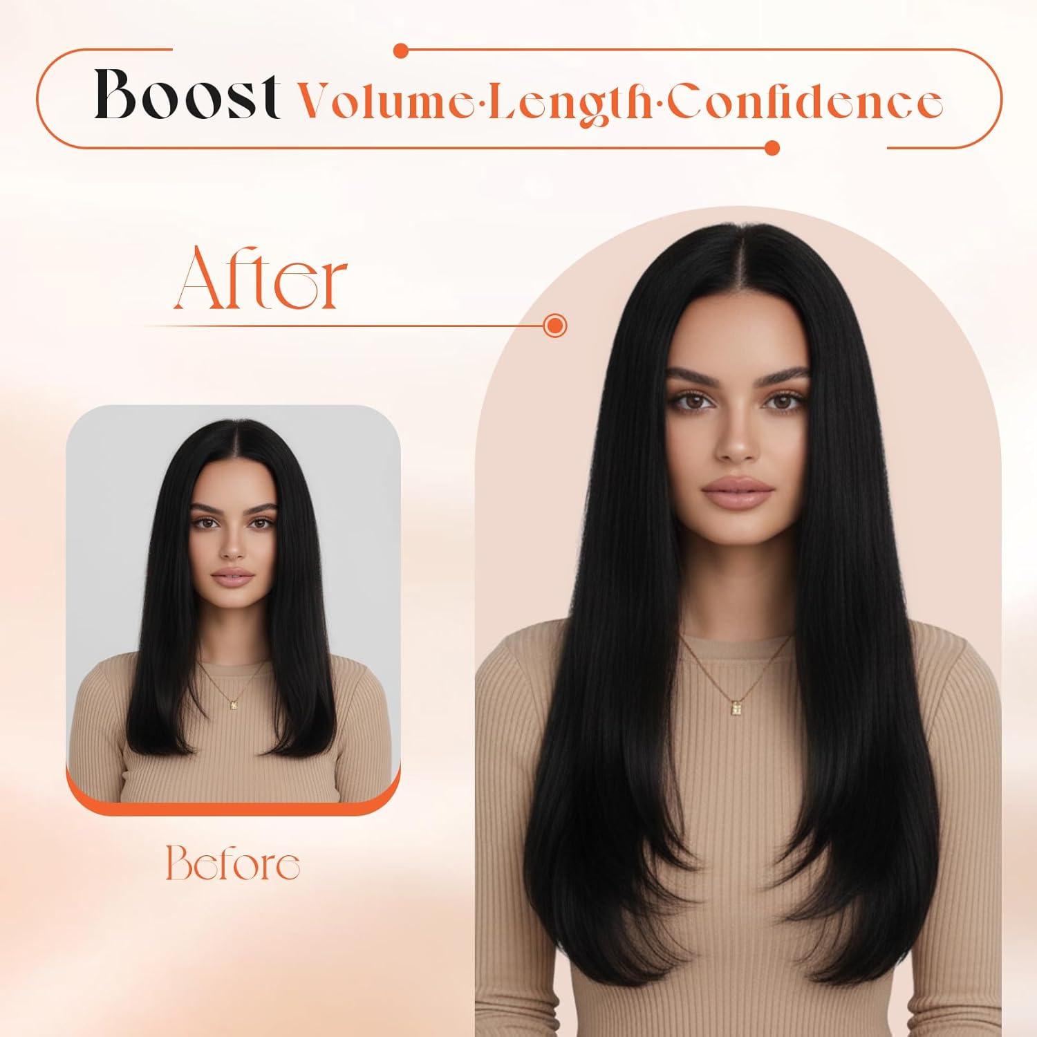 imageSunny Hair Clip in Hair Extensions Real Human Hair 120g Remy Hair Clip in Extensions for Women Human Hair Extensions Black Ombre Brown Balayage Caramel Blonde 24 InchA3 1Jet Black