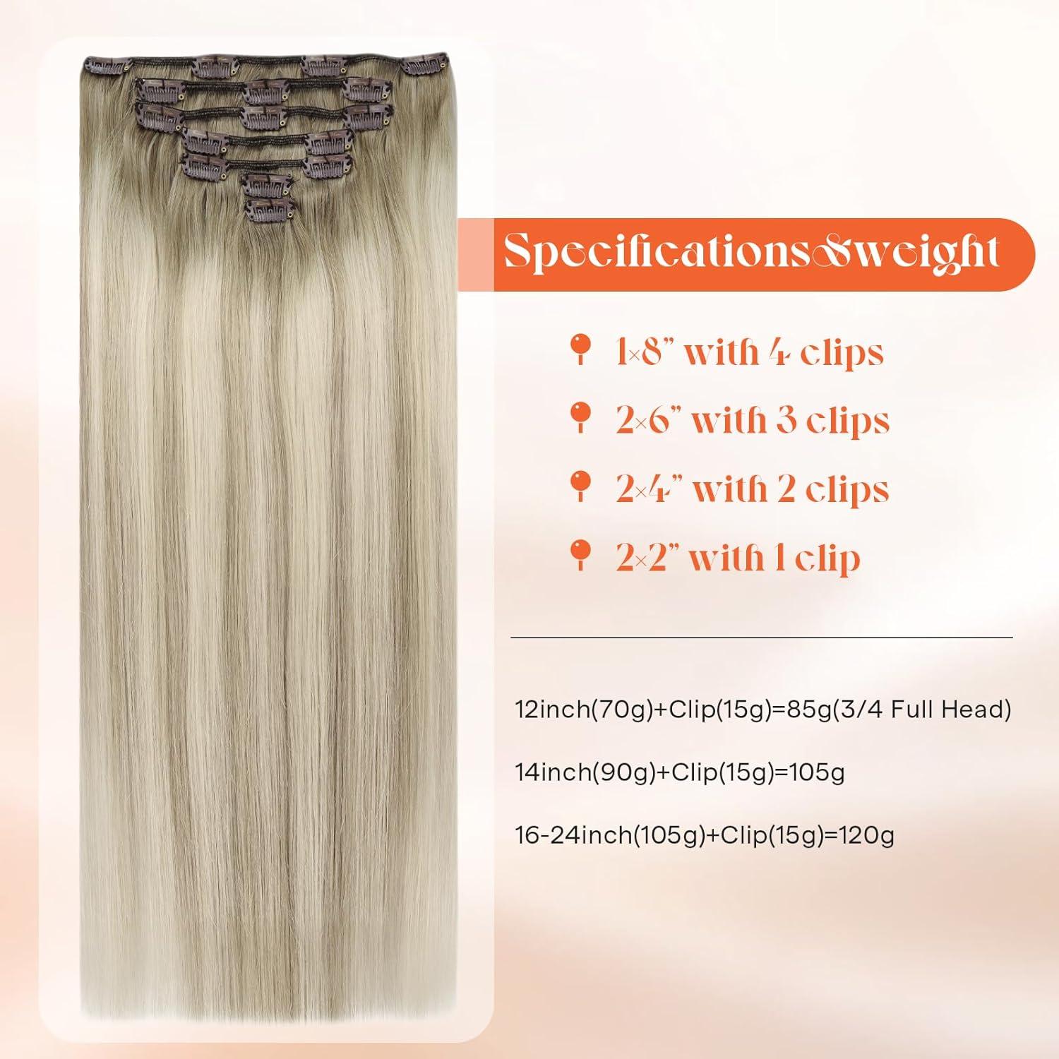 imageSunny Hair Clip in Hair Extensions Real Human Hair 120g Remy Hair Clip in Extensions for Women Human Hair Extensions Black Ombre Brown Balayage Caramel Blonde 24 InchA8 Balayage186060ACool Blonde Mix
