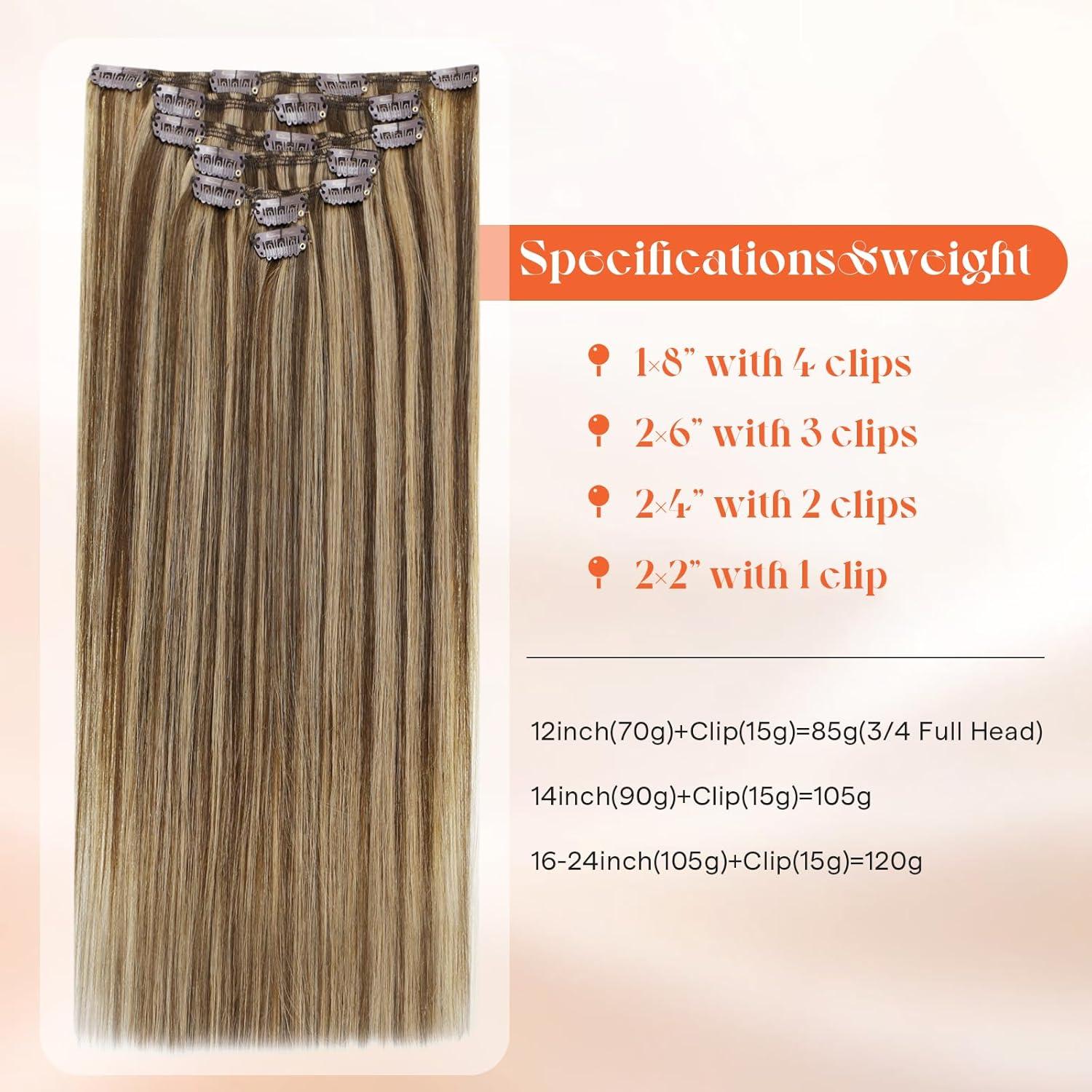 imageSunny Hair Clip in Hair Extensions Real Human Hair 120g Remy Hair Clip in Extensions for Women Human Hair Extensions Black Ombre Brown Balayage Caramel Blonde 24 InchA9 BrownP427Chocolate Brown Highlight