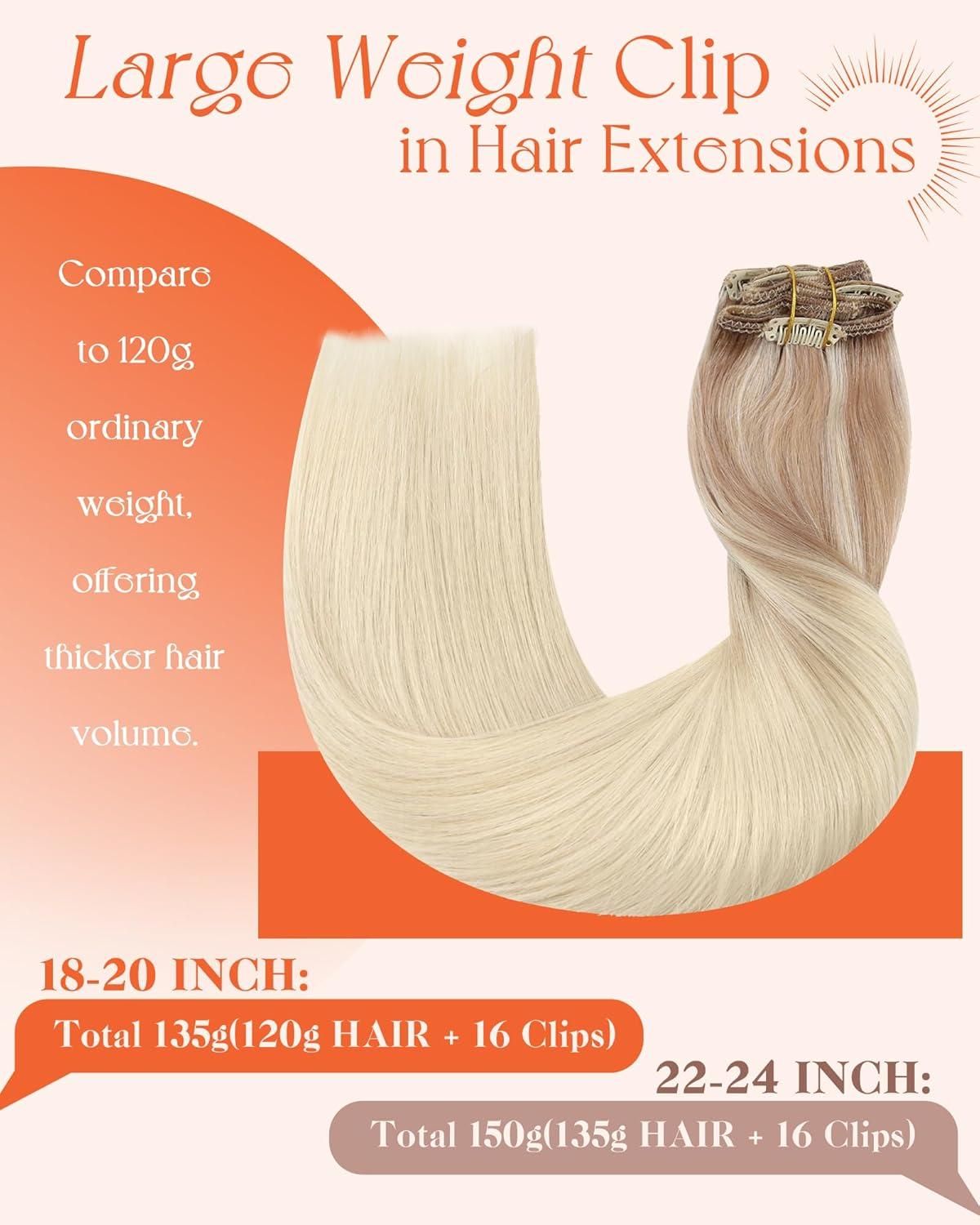 imageSunny Hair Clip in Hair Extensions Real Human Hair 120g Remy Hair Clip in Extensions for Women Human Hair Extensions Black Ombre Brown Balayage Caramel Blonde 24 InchA8 Ombre182260Nordic Ash Blonde Mix