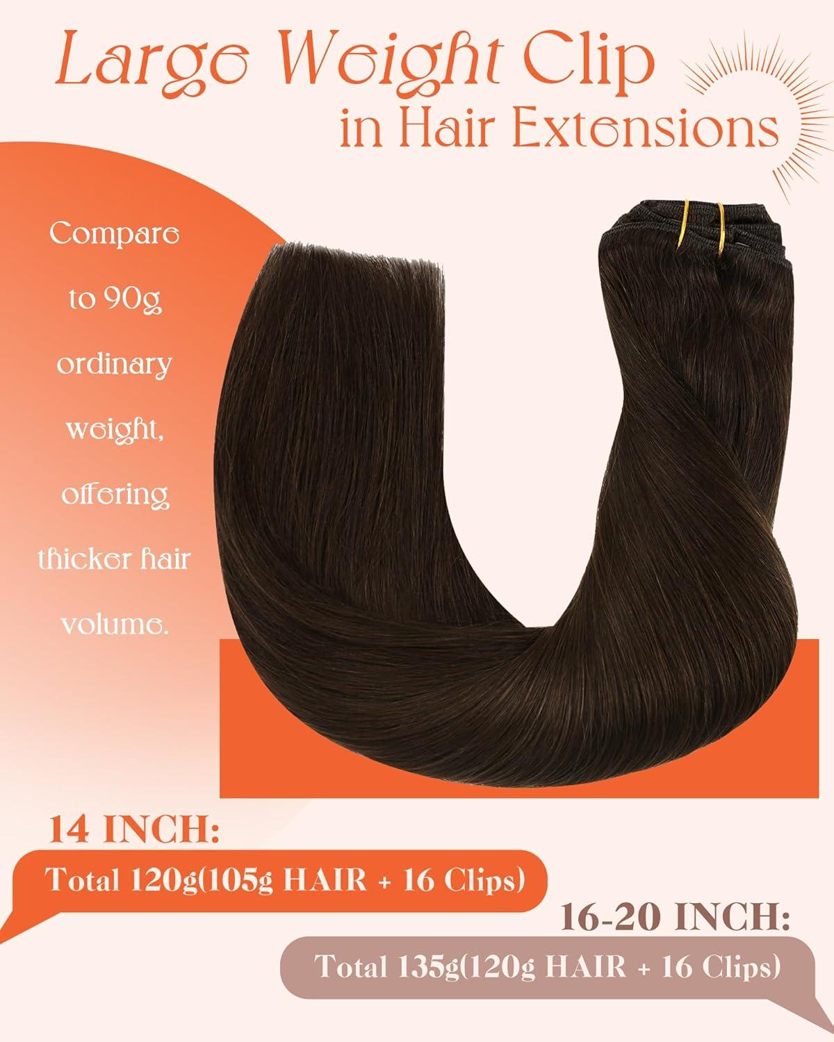 imageSunny Hair Clip in Hair Extensions Real Human Hair 120g Remy Hair Clip in Extensions for Women Human Hair Extensions Black Ombre Brown Balayage Caramel Blonde 24 InchA5 4Chocolate Brown