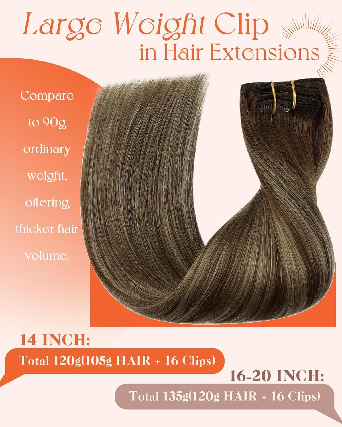 imageSunny Hair Clip in Hair Extensions Real Human Hair 120g Remy Hair Clip in Extensions for Women Human Hair Extensions Black Ombre Brown Balayage Caramel Blonde 24 InchA7 Balayage4274Chocolate Brown Mix