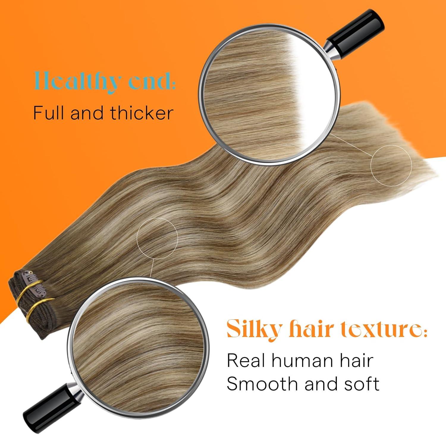 imageSunny Hair Clip in Hair Extensions Real Human Hair 120g Remy Hair Clip in Extensions for Women Human Hair Extensions Black Ombre Brown Balayage Caramel Blonde 24 InchA7 Balayage3822Walnut Brown Mix