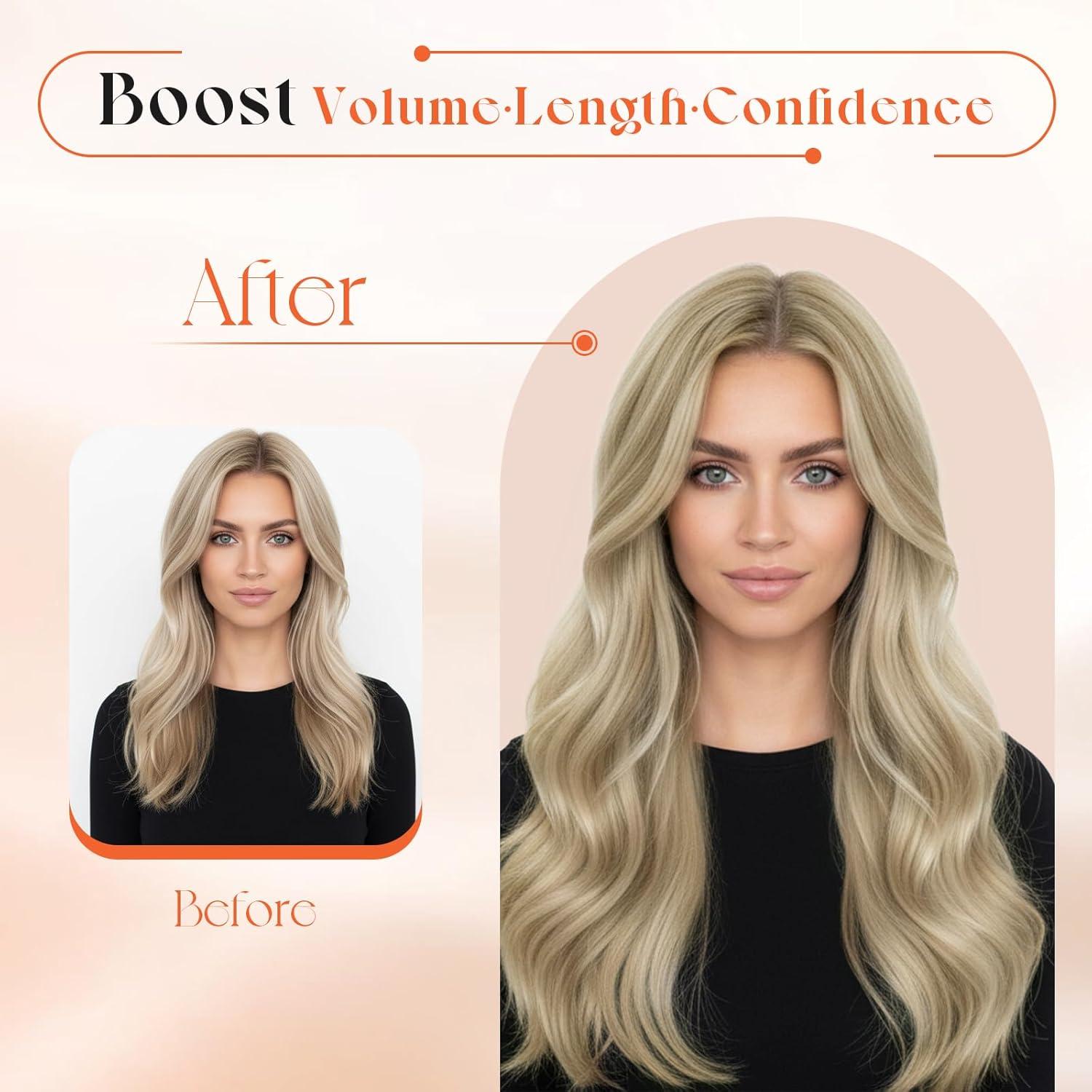 imageSunny Hair Clip in Hair Extensions Real Human Hair 120g Remy Hair Clip in Extensions for Women Human Hair Extensions Black Ombre Brown Balayage Caramel Blonde 24 InchA1 P1622Golden Blonde Highlights