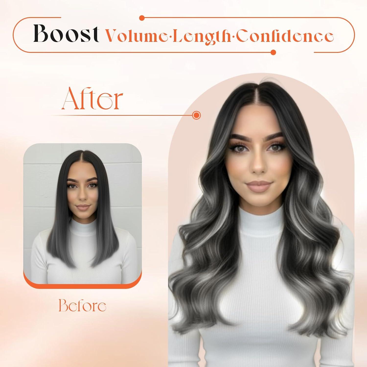 imageSunny Hair Clip in Hair Extensions Real Human Hair 120g Remy Hair Clip in Extensions for Women Human Hair Extensions Black Ombre Brown Balayage Caramel Blonde 24 InchA4 Ombre1BSilverBlack Roots to Silver