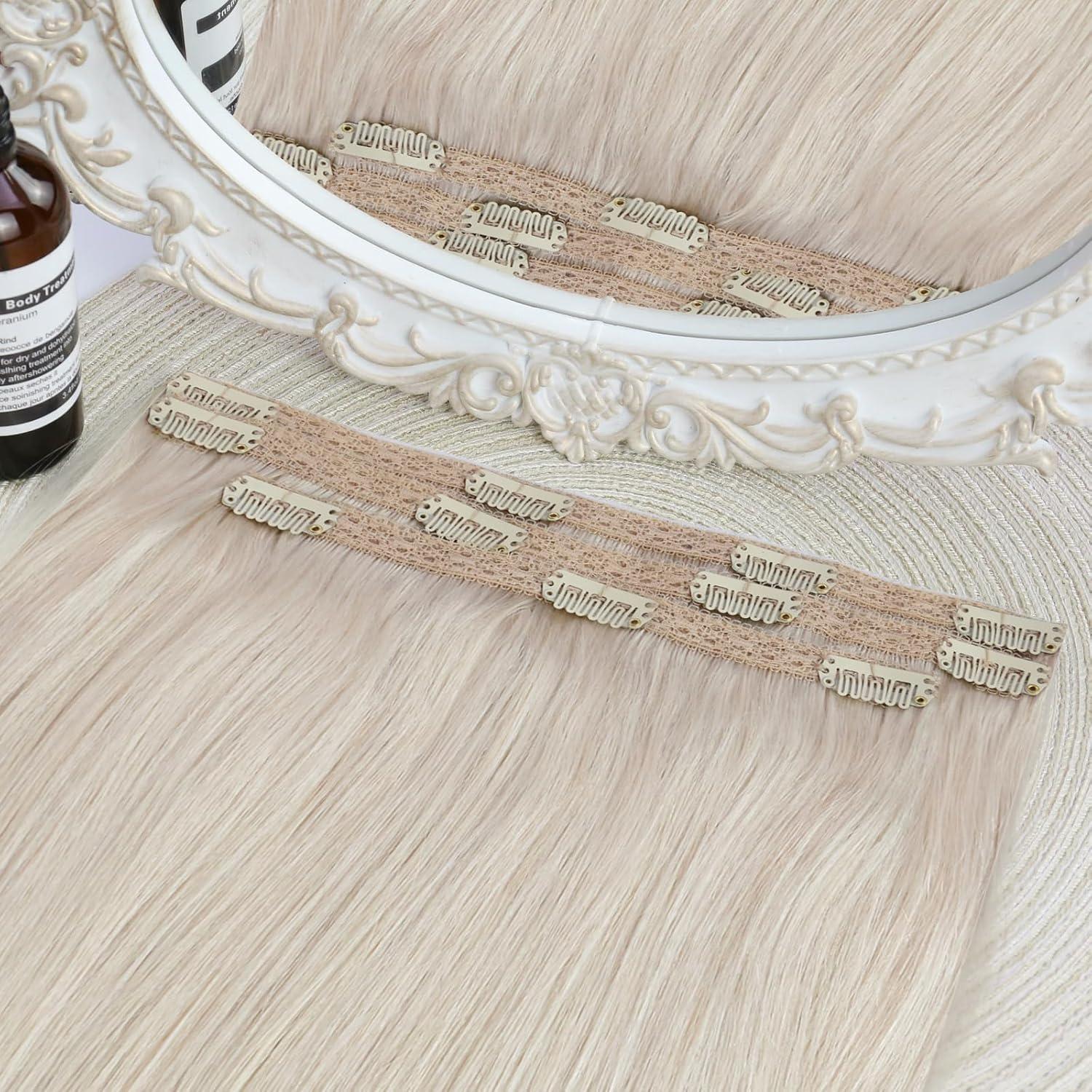 imageSunny Hair Clip in Hair Extensions Real Human Hair 120g Remy Hair Clip in Extensions for Women Human Hair Extensions Black Ombre Brown Balayage Caramel Blonde 24 InchA8 60Platinum Blonde