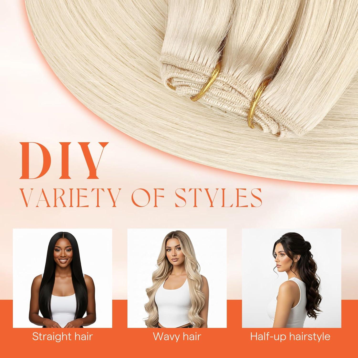 imageSunny Hair Clip in Hair Extensions Real Human Hair 120g Remy Hair Clip in Extensions for Women Human Hair Extensions Black Ombre Brown Balayage Caramel Blonde 24 InchA8 60Platinum Blonde