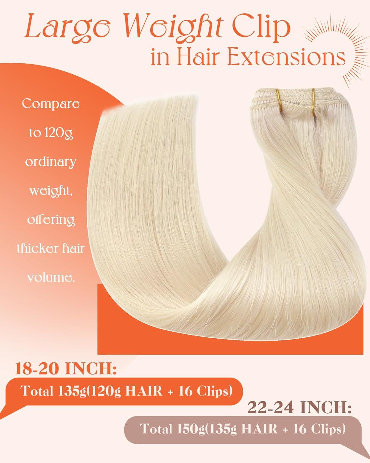 imageSunny Hair Clip in Hair Extensions Real Human Hair 120g Remy Hair Clip in Extensions for Women Human Hair Extensions Black Ombre Brown Balayage Caramel Blonde 24 InchA8 60Platinum Blonde