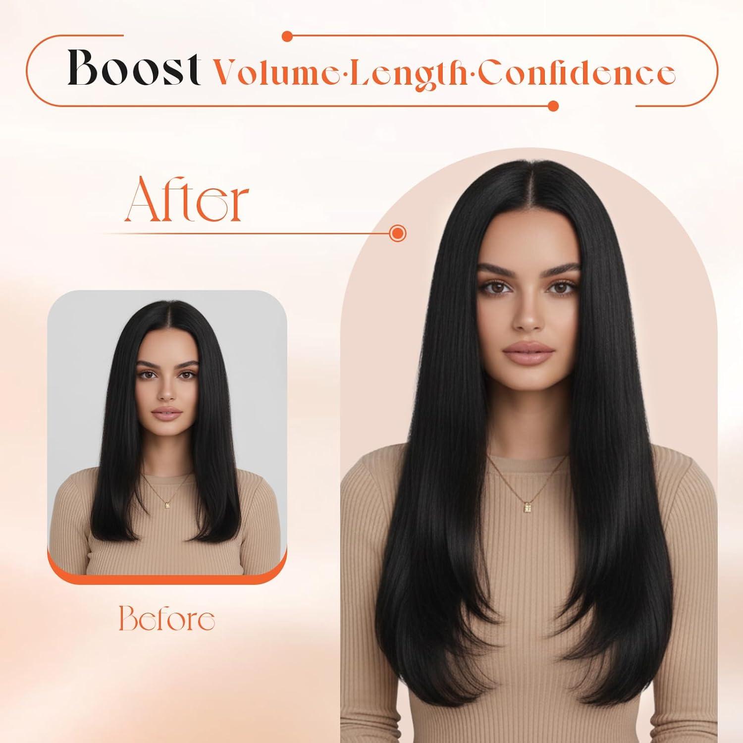 imageSunny Hair Clip in Hair Extensions Real Human Hair 120g Remy Hair Clip in Extensions for Women Human Hair Extensions Black Ombre Brown Balayage Caramel Blonde 24 InchA4 1BNatural Black