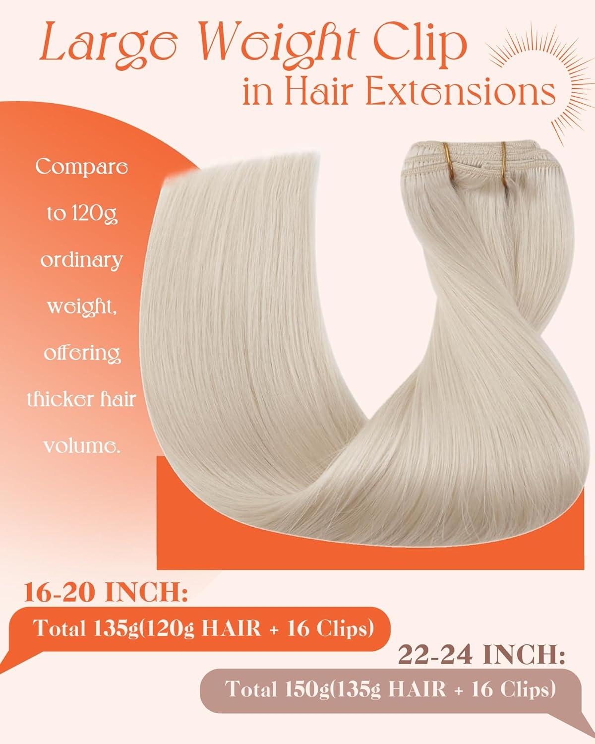 imageSunny Hair Clip in Hair Extensions Real Human Hair 120g Remy Hair Clip in Extensions for Women Human Hair Extensions Black Ombre Brown Balayage Caramel Blonde 24 InchA8 60Platinum Blonde