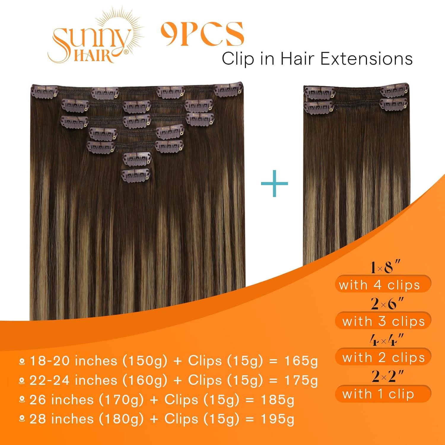 imageSunny Hair Clip in Hair Extensions Real Human Hair 120g Remy Hair Clip in Extensions for Women Human Hair Extensions Black Ombre Brown Balayage Caramel Blonde 24 InchA7 Balayage4274Chocolate Brown Mix