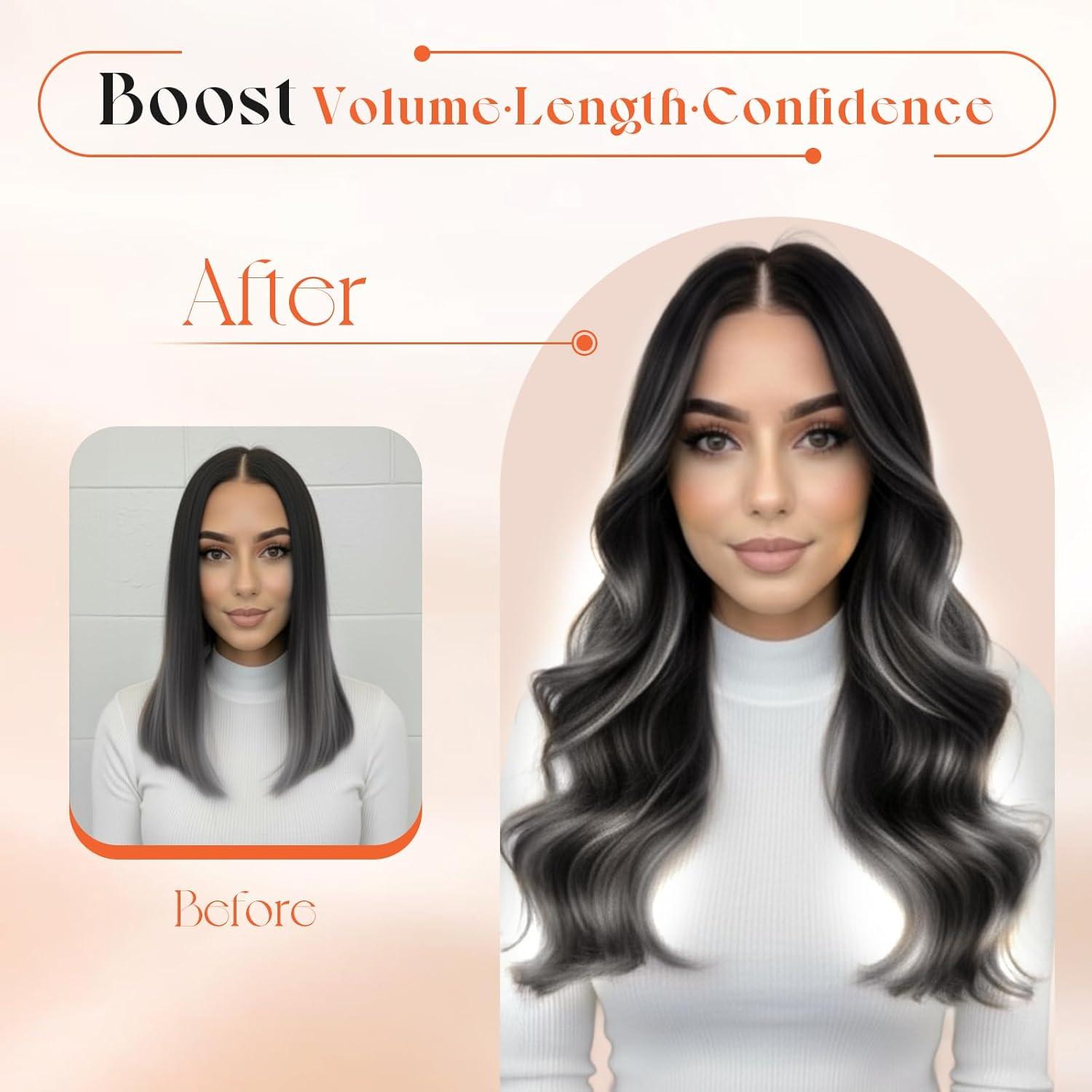 imageSunny Hair Clip in Hair Extensions Real Human Hair 120g Remy Hair Clip in Extensions for Women Human Hair Extensions Black Ombre Brown Balayage Caramel Blonde 24 InchA4 Ombre1BSilverBlack Roots to Silver