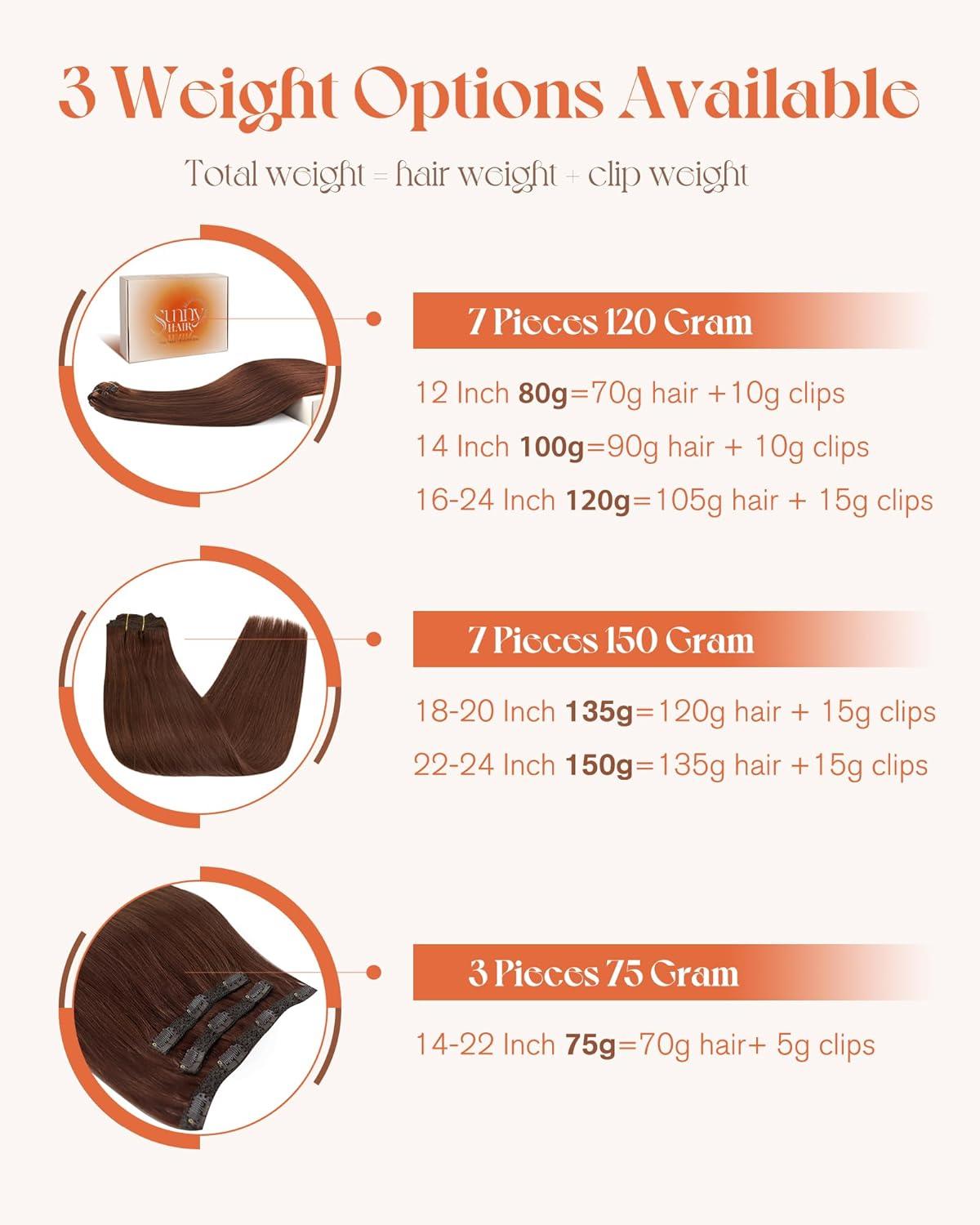 imageSunny Hair Clip in Hair Extensions Real Human Hair 120g Remy Hair Clip in Extensions for Women Human Hair Extensions Black Ombre Brown Balayage Caramel Blonde 24 InchA6 33Dark Auburn Red