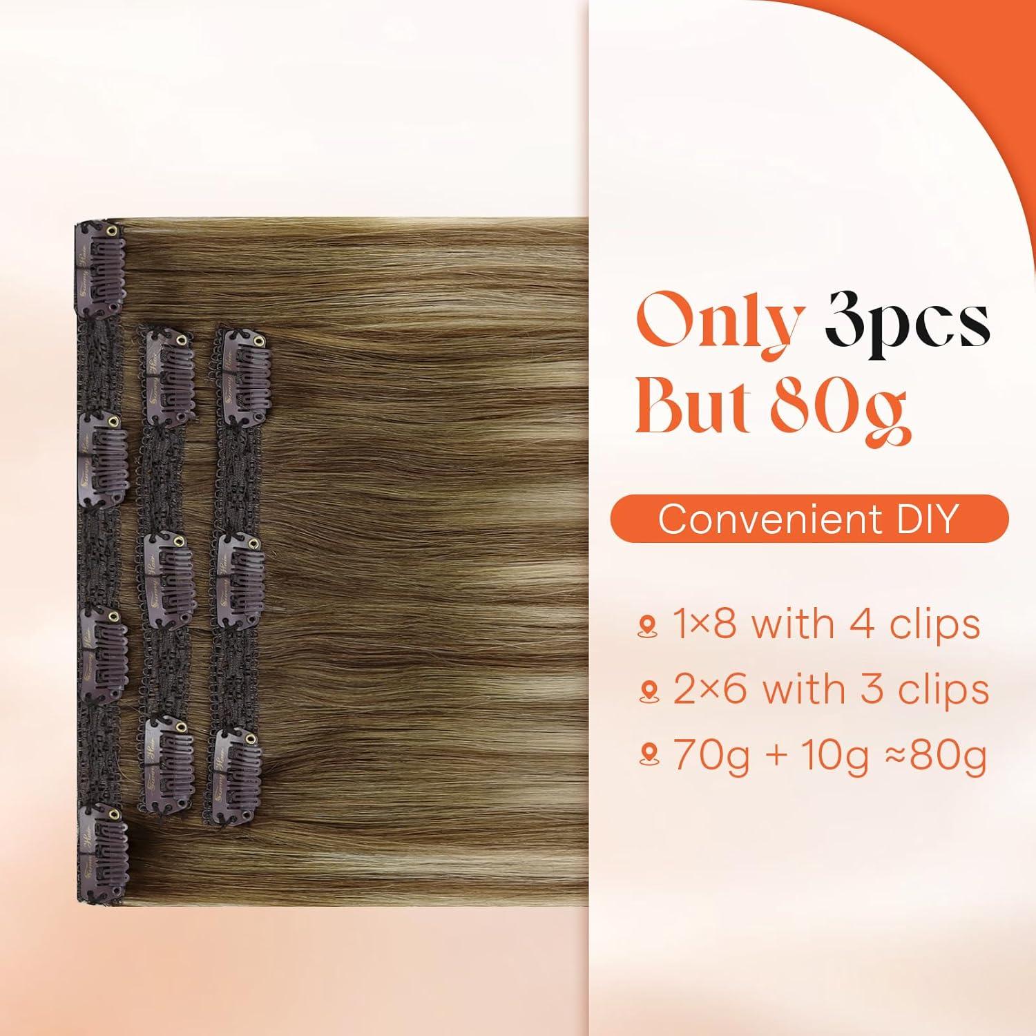 imageSunny Hair Clip in Hair Extensions Real Human Hair 120g Remy Hair Clip in Extensions for Women Human Hair Extensions Black Ombre Brown Balayage Caramel Blonde 24 InchA7 Balayage6606Chestnut Brown Mix