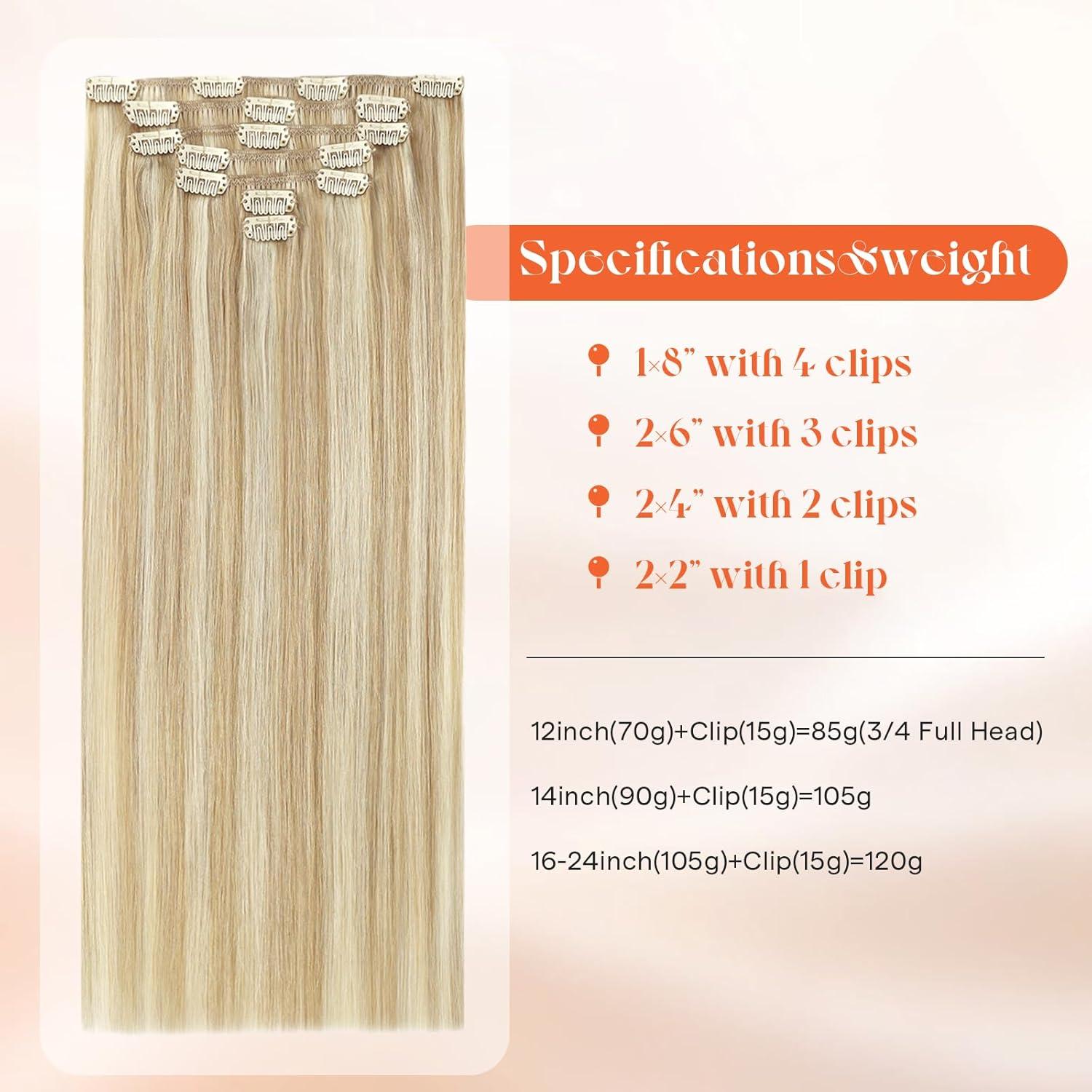 imageSunny Hair Clip in Hair Extensions Real Human Hair 120g Remy Hair Clip in Extensions for Women Human Hair Extensions Black Ombre Brown Balayage Caramel Blonde 24 InchA2 BlondeP27613Honey Blonde Highlight