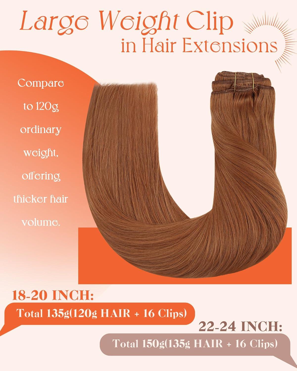 imageSunny Hair Clip in Hair Extensions Real Human Hair 120g Remy Hair Clip in Extensions for Women Human Hair Extensions Black Ombre Brown Balayage Caramel Blonde 24 InchA6 350Ginger
