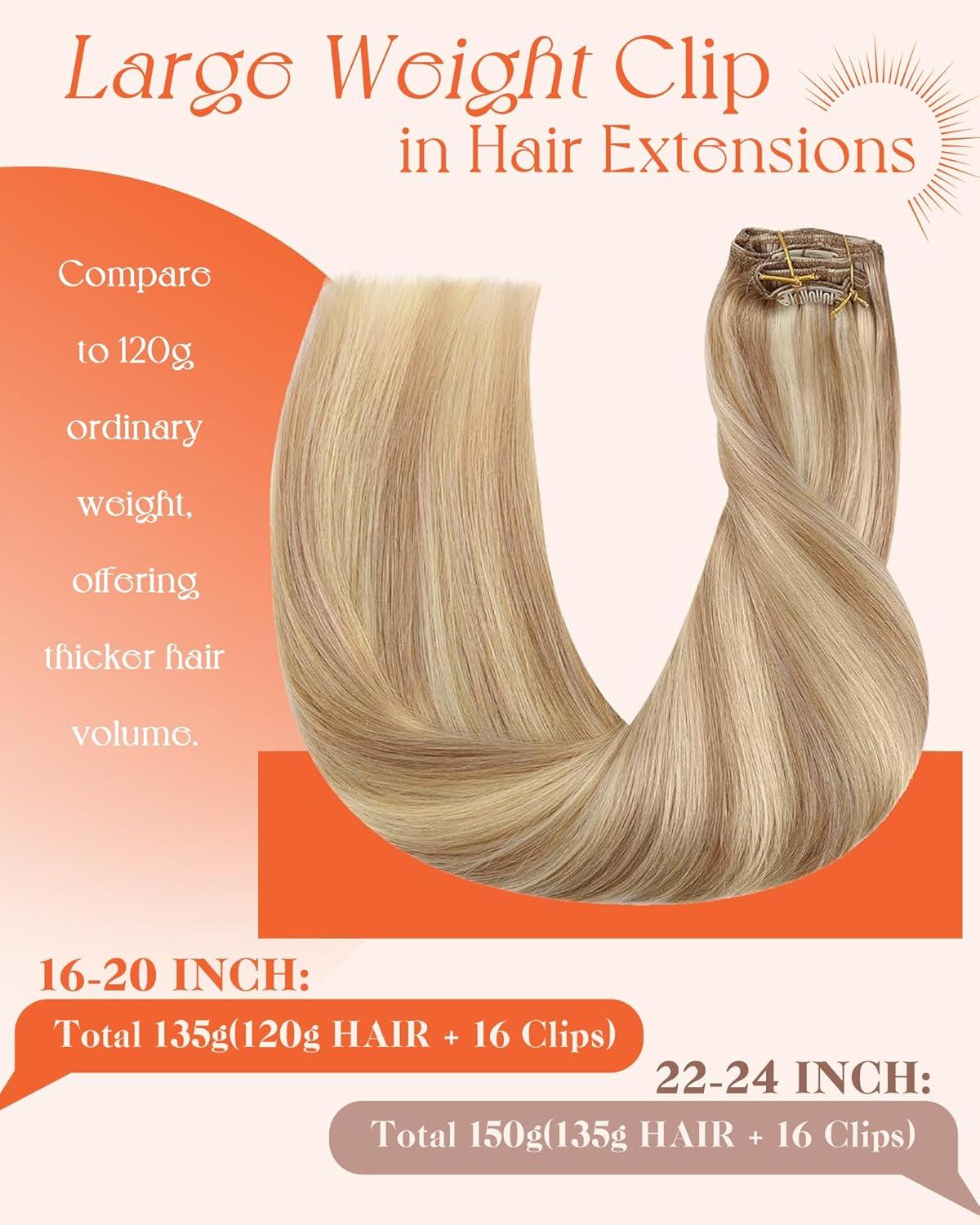 imageSunny Hair Clip in Hair Extensions Real Human Hair 120g Remy Hair Clip in Extensions for Women Human Hair Extensions Black Ombre Brown Balayage Caramel Blonde 24 InchA2 BlondeP27613Honey Blonde Highlight