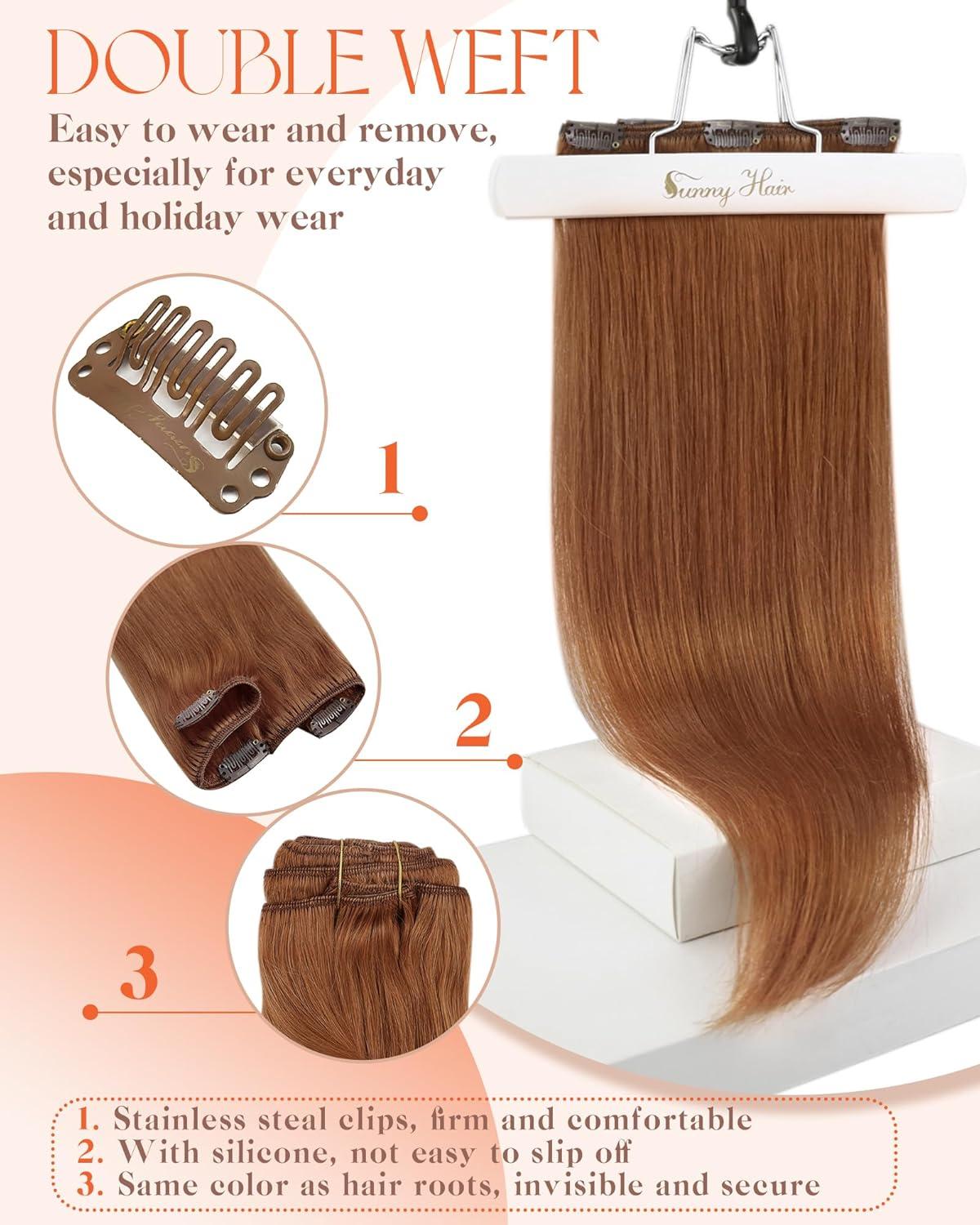imageSunny Hair Clip in Hair Extensions Real Human Hair 120g Remy Hair Clip in Extensions for Women Human Hair Extensions Black Ombre Brown Balayage Caramel Blonde 24 InchA6 350Ginger